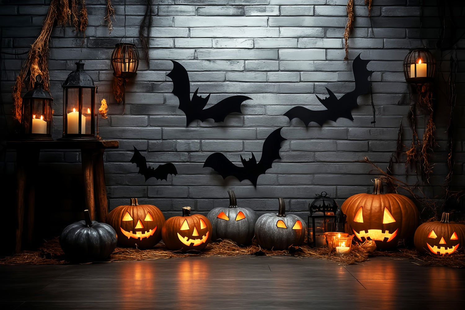 Halloween Wandhintergrund Mitternacht Backstein Kerzenlicht Hintergrund LXX57-91