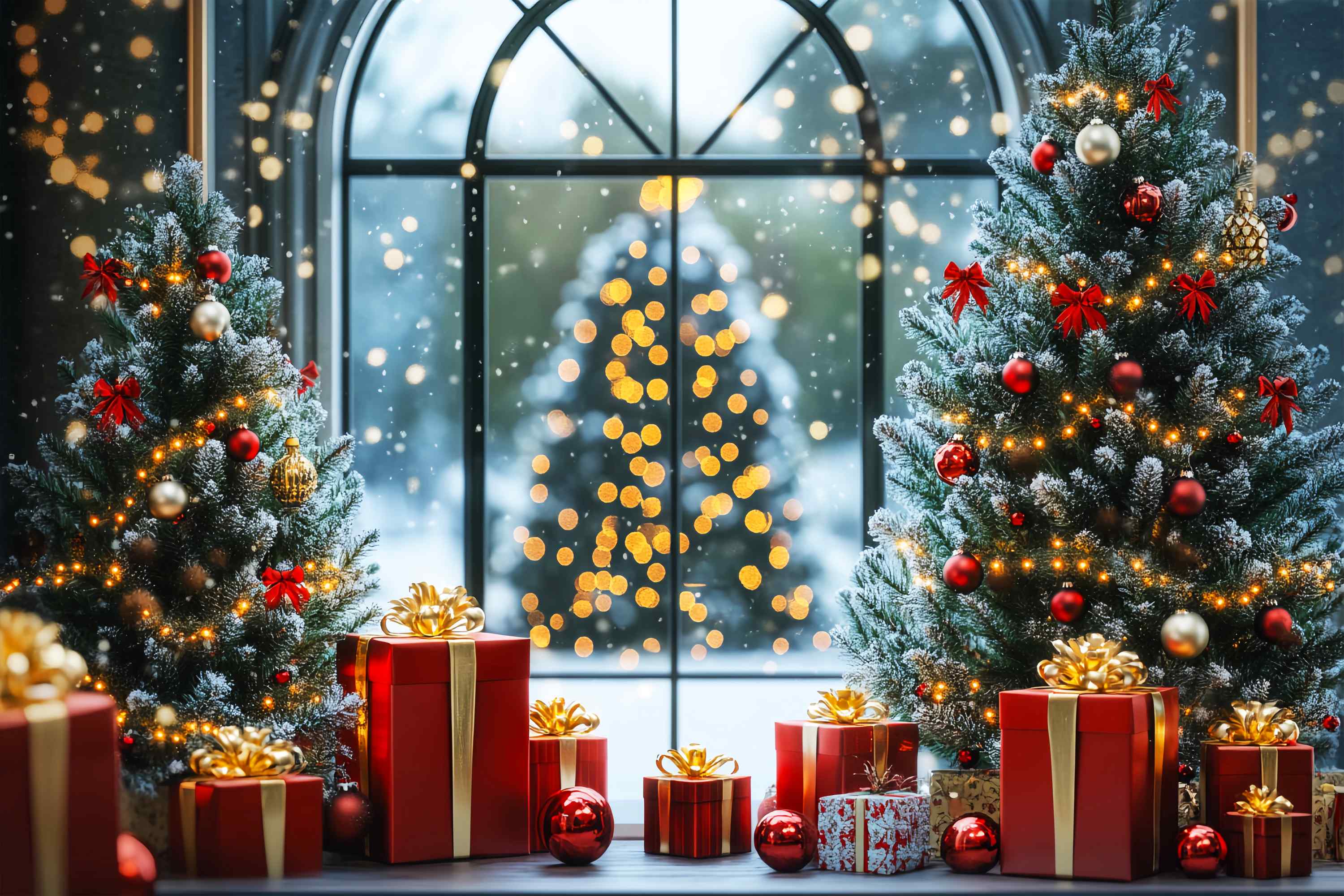 Weihnachtsbaum Foto Hintergrund Frosted Christmas Trees Fenster Licht Weihnachten Backdrops LXX58-100