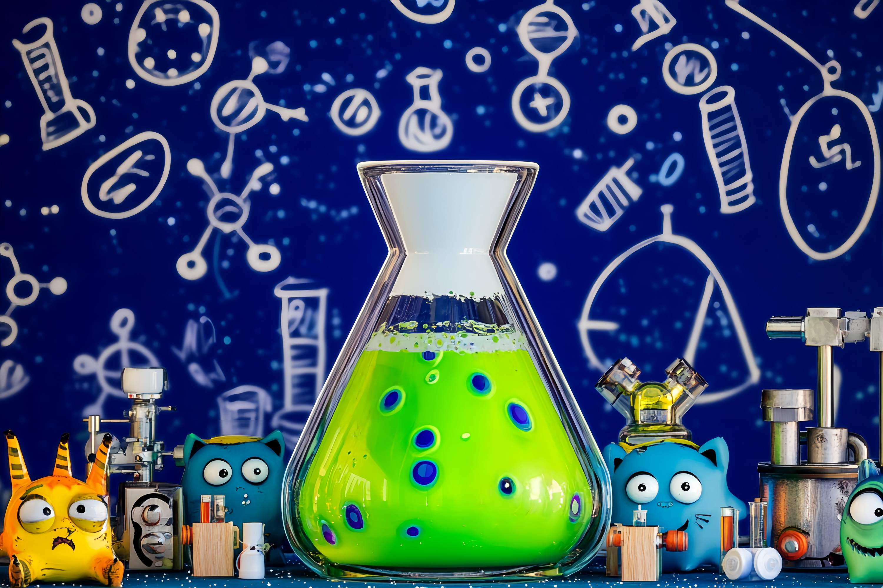 Chemie Backdrop Cartoon Monster Wissenschaft Experiment Setup Zurück zu Schule Studiohintergrund LXX58-107
