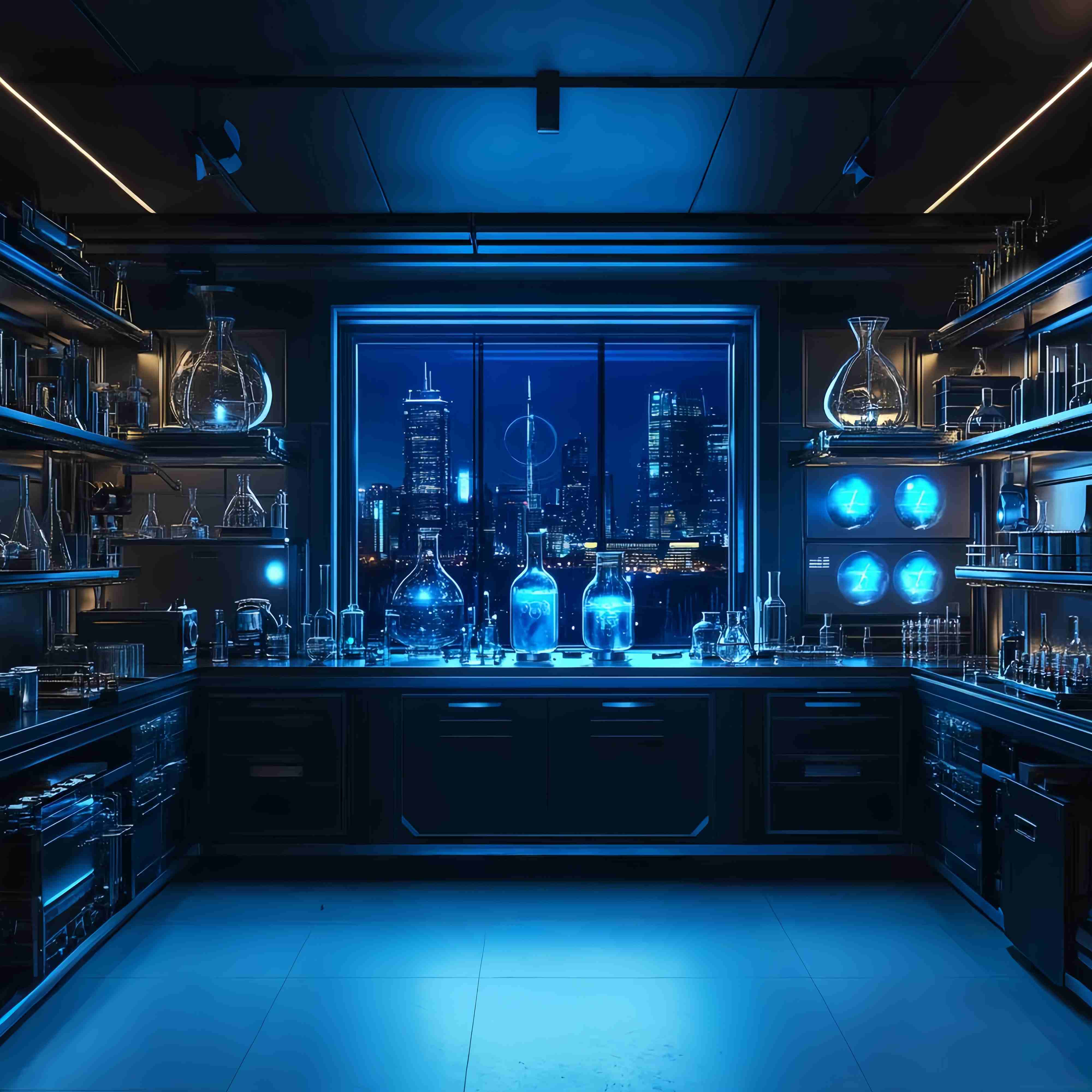 Chemie Backdrop Futuristische Labor Skyline Nachtansicht Schule Bild Fotohintergrund LXX58-108