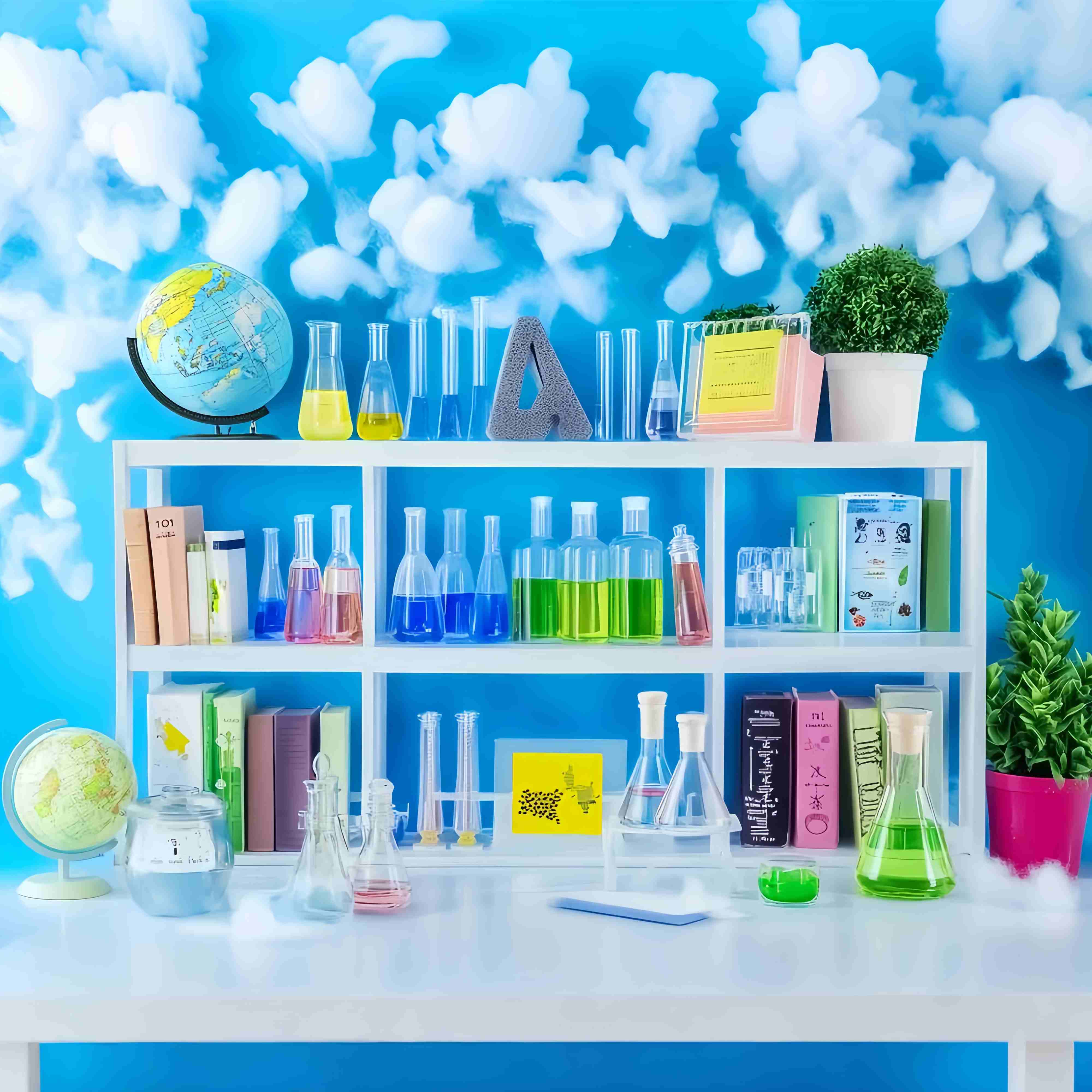 Chemie Backdrop Bunte Chemie Regal Bücher Pflanzen Zurück zu Schule FotoFotohintergrund LXX58-109