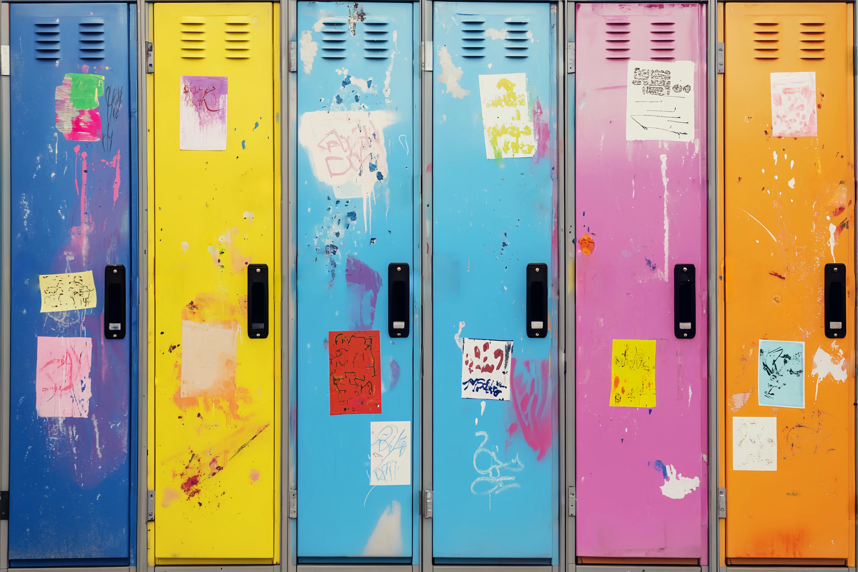 Schule Schließfach Backdrop Graffiti gemalt Schule Schließfächer Schule Bild Fotohintergrund LXX58-118