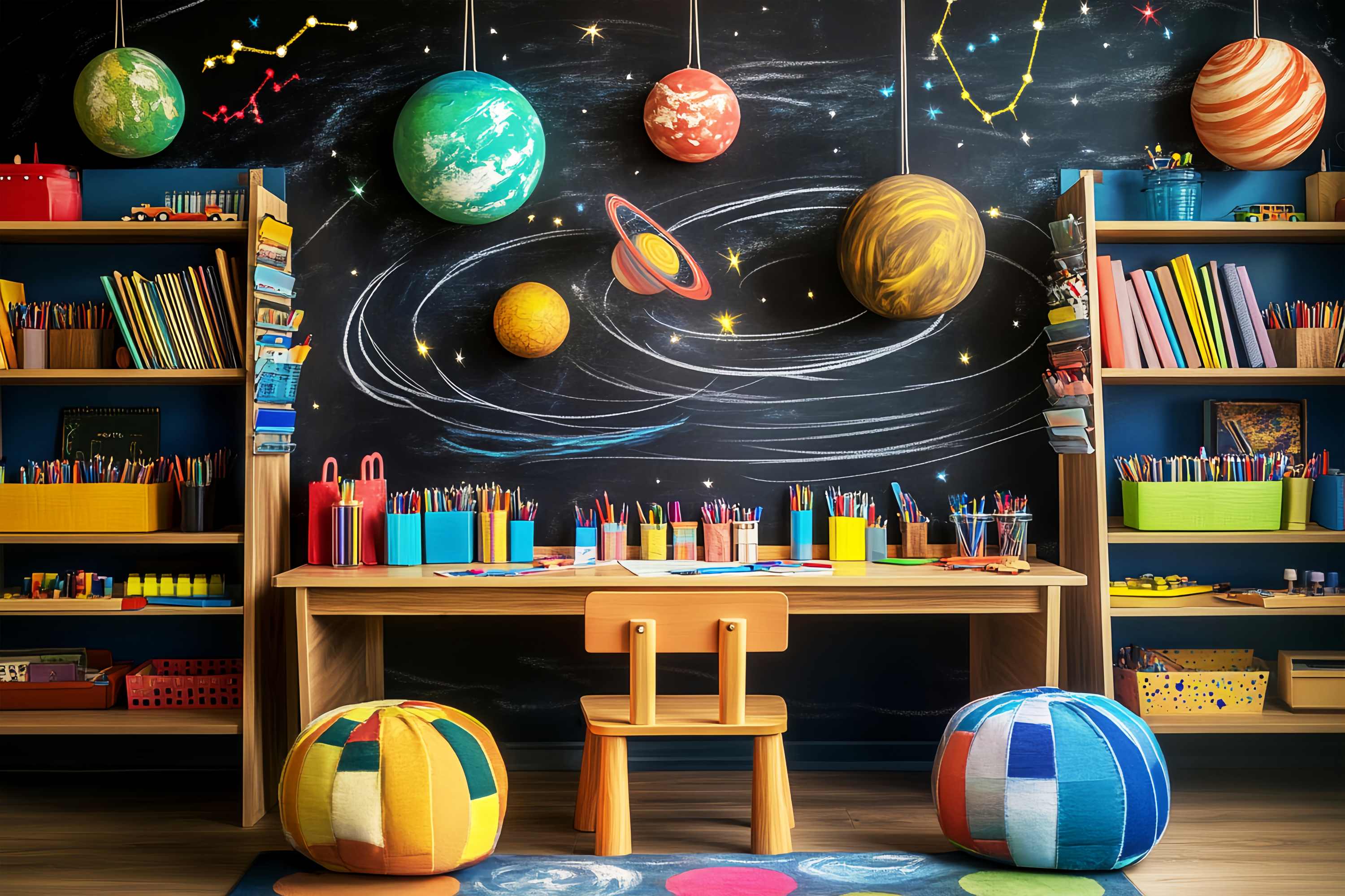 Vorschule Fotokulissen Weltraum Klassenzimmer Planet Dekorationen Zurück zu Schule Fotohintergrundbilder LXX58-122
