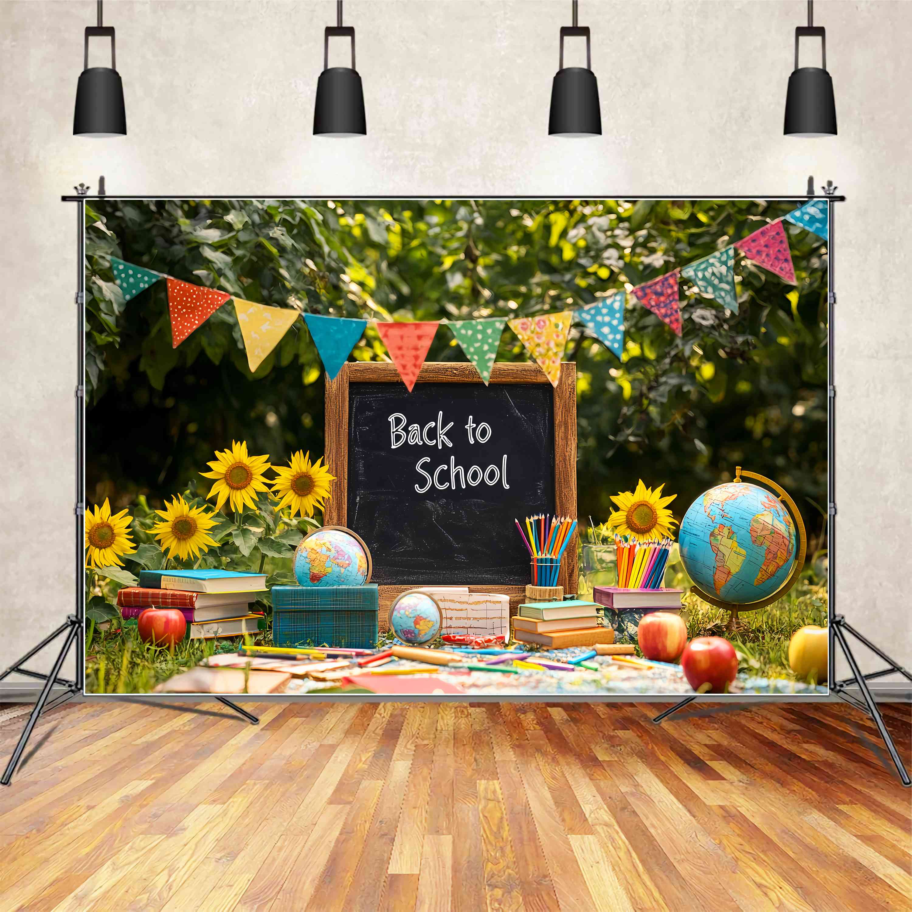 Back To School Chalkboard Backdrop Outdoor Schwarzboard Sonnenblumen Bleistifte Back To School Backdrop Ideen LXX58-132
