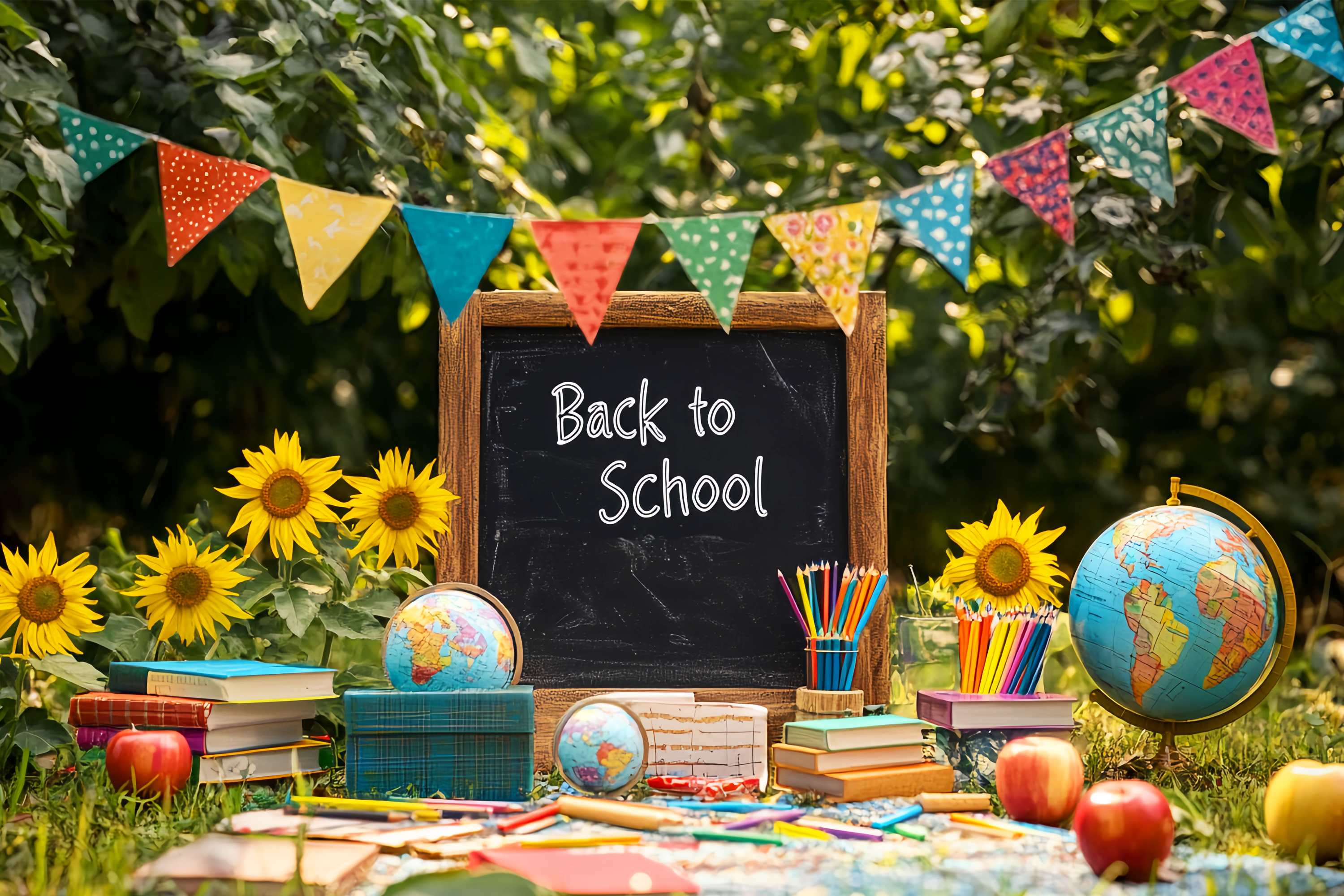 Back To School Chalkboard Backdrop Outdoor Schwarzboard Sonnenblumen Bleistifte Back To School Backdrop Ideen LXX58-132