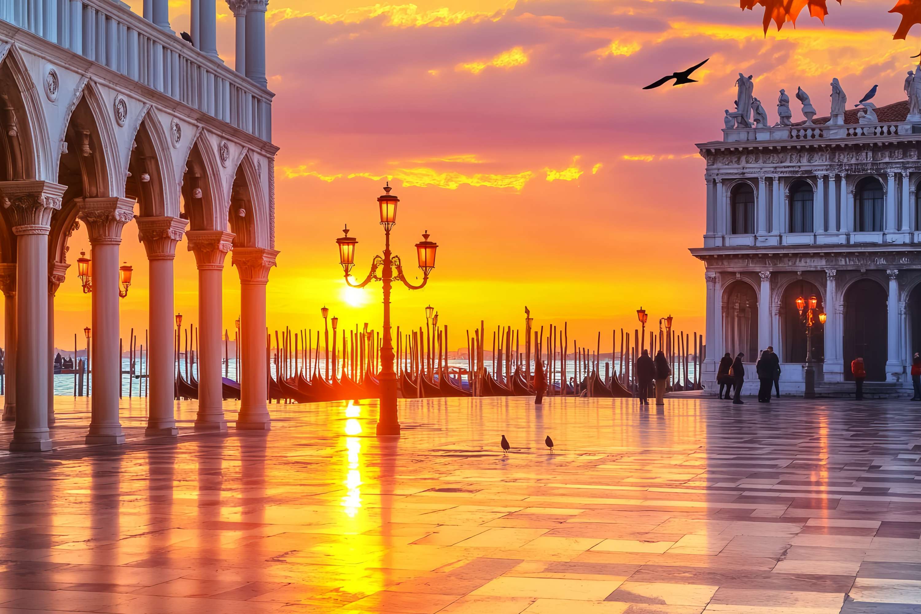 Herbst-Foto Hintergrund Venezianischer Sonnenaufgang Gondelblick Sonnenuntergang Foto Hintergrund LXX58-171