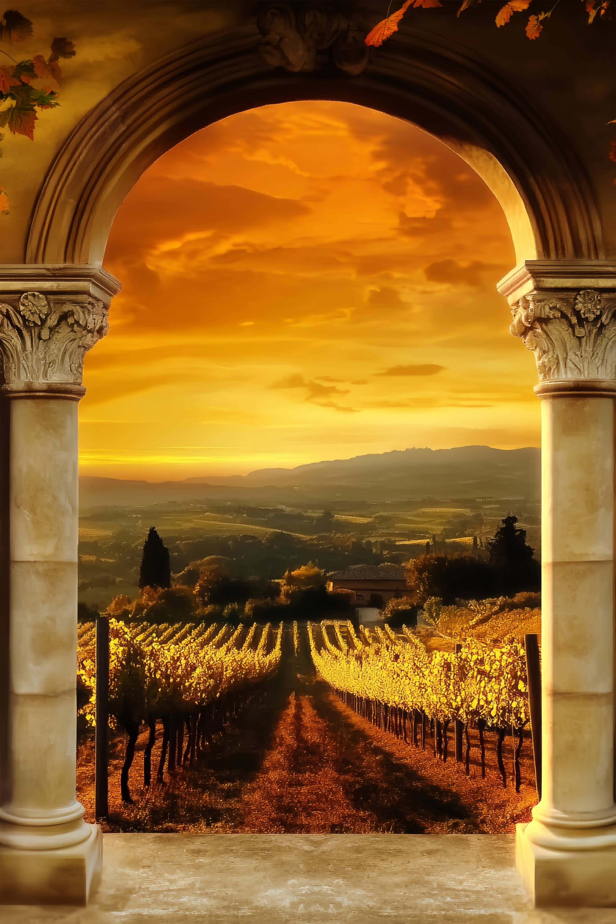 Herbstkulisse Golden Vineyard Archway View Vintage Backdrop LXX58-174