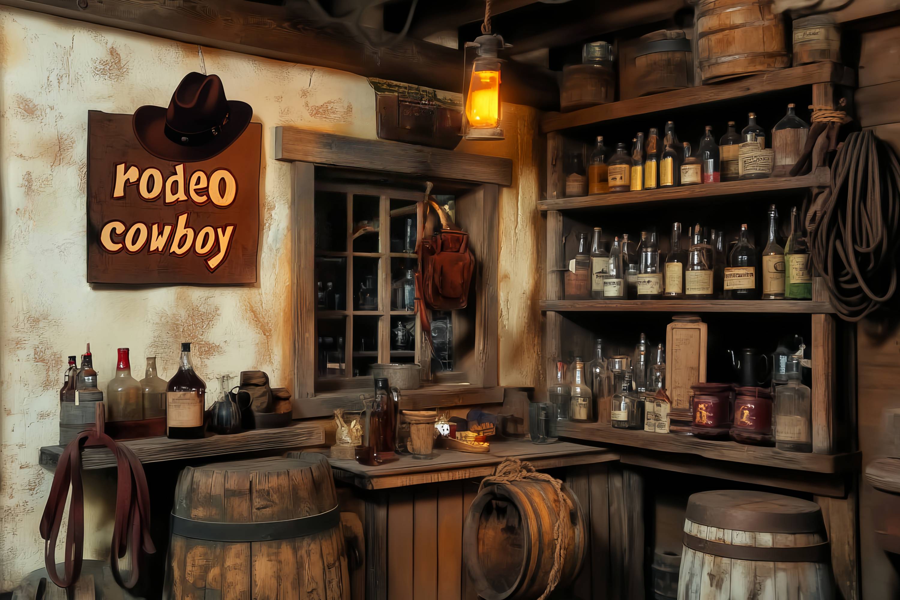 Herbst Foto Hintergrund Vintage Saloon Flaschen Laterne Cowboy Foto Hintergrund LXX58-193