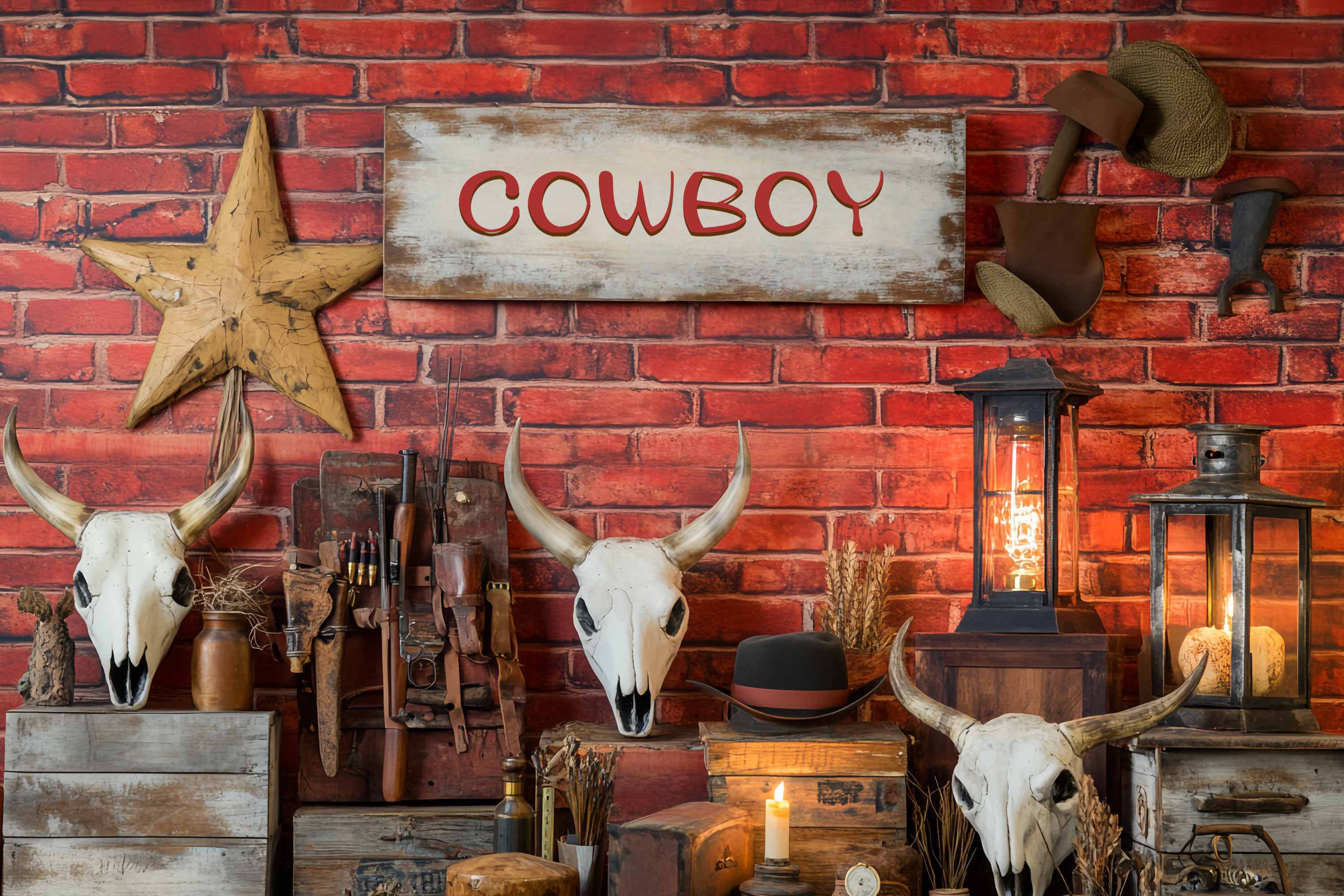 Herbst-Foto Hintergrund Western Cowboy-Ausrüstung Display Cowboy-Foto Hintergrund LXX58-201