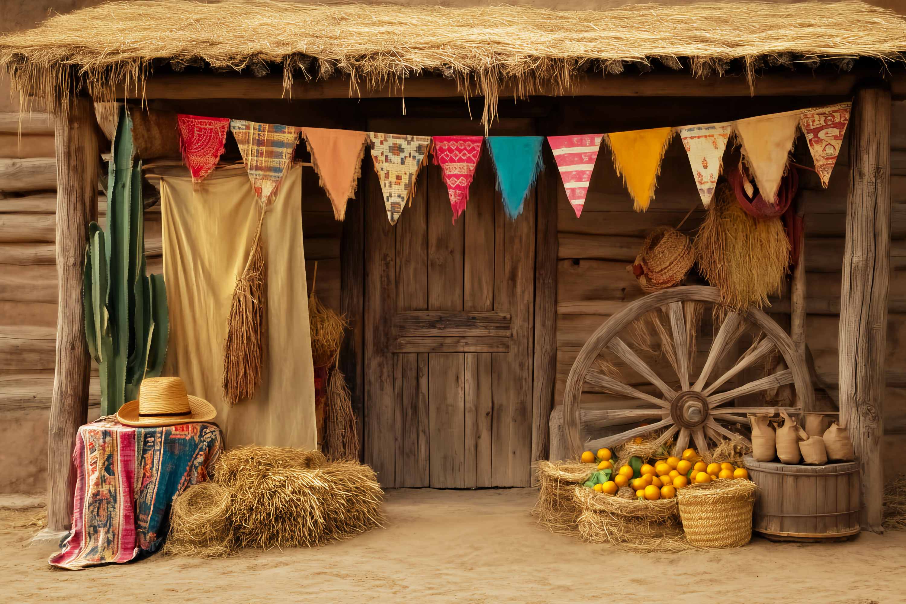 Herbst-Foto Hintergrund Erntedankhütte mit Kürbissen Western-Foto Hintergrund LXX58-205