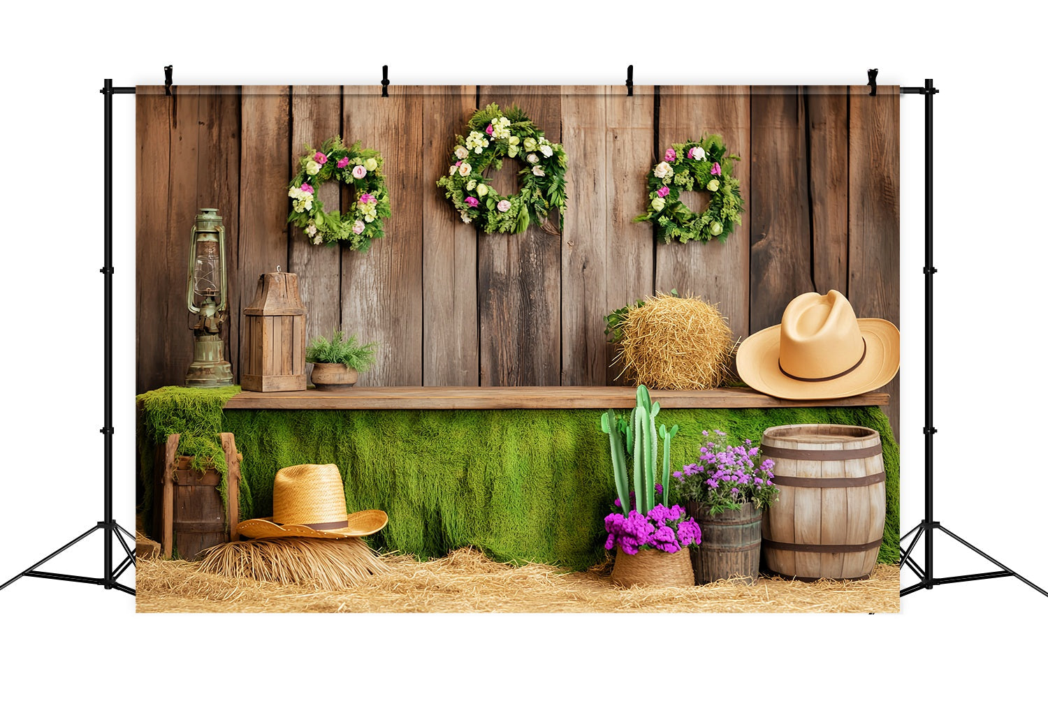 Herbst Fotokulissen Grünes Moos Hölzerne Scheune Dekor Western Foto Hintergrund LXX58-209