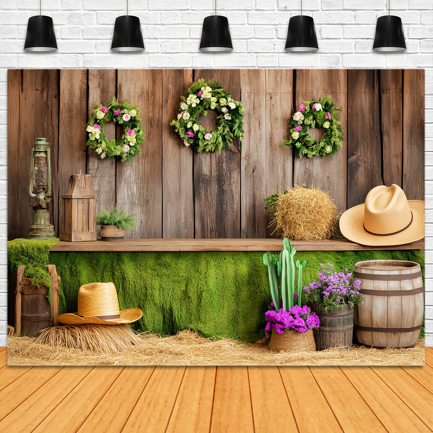 Herbst Fotokulissen Grünes Moos Hölzerne Scheune Dekor Western Foto Hintergrund LXX58-209