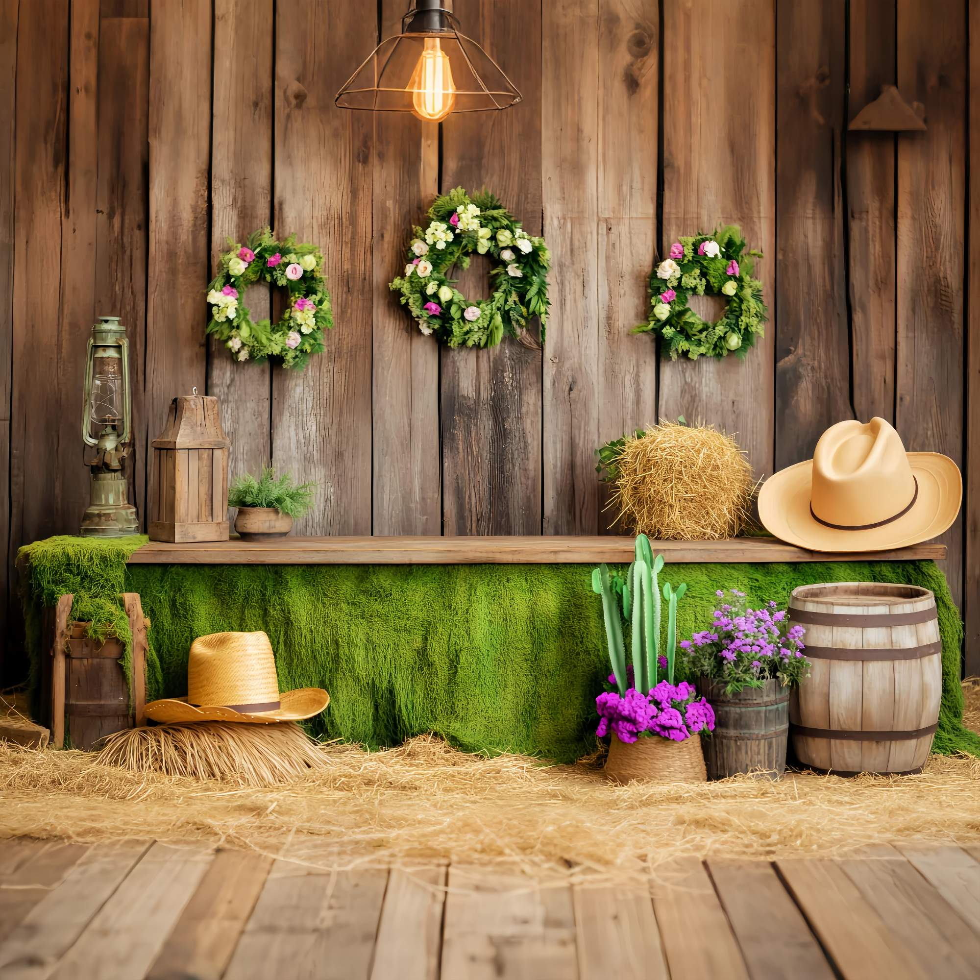 Herbst Fotokulissen Grünes Moos Hölzerne Scheune Dekor Western Foto Hintergrund LXX58-209