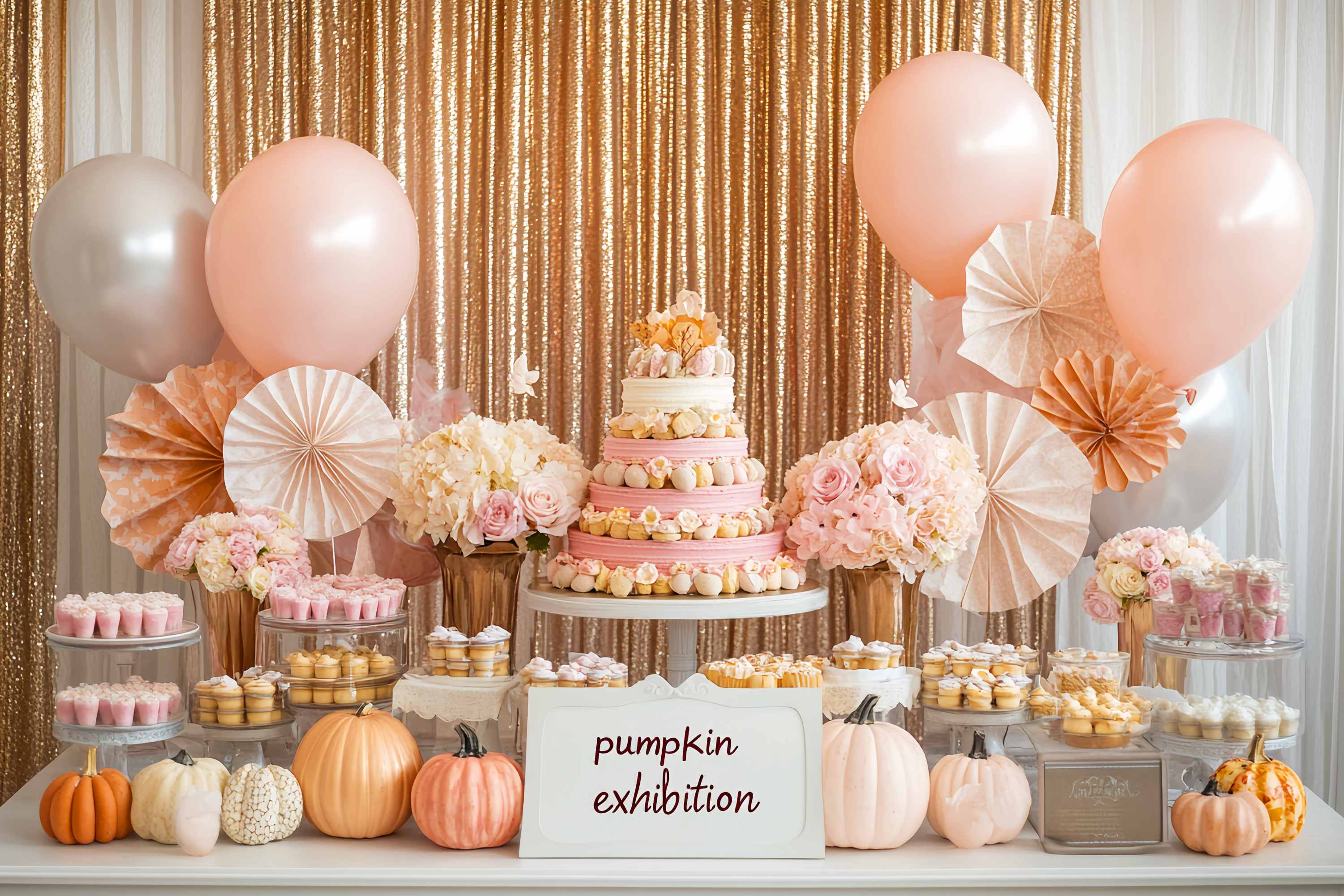 Herbst-Foto Hintergrundkulissen Rosa Desserttisch Kürbis-Akzente Cake Smash Foto Hintergrundkulisse LXX58-212