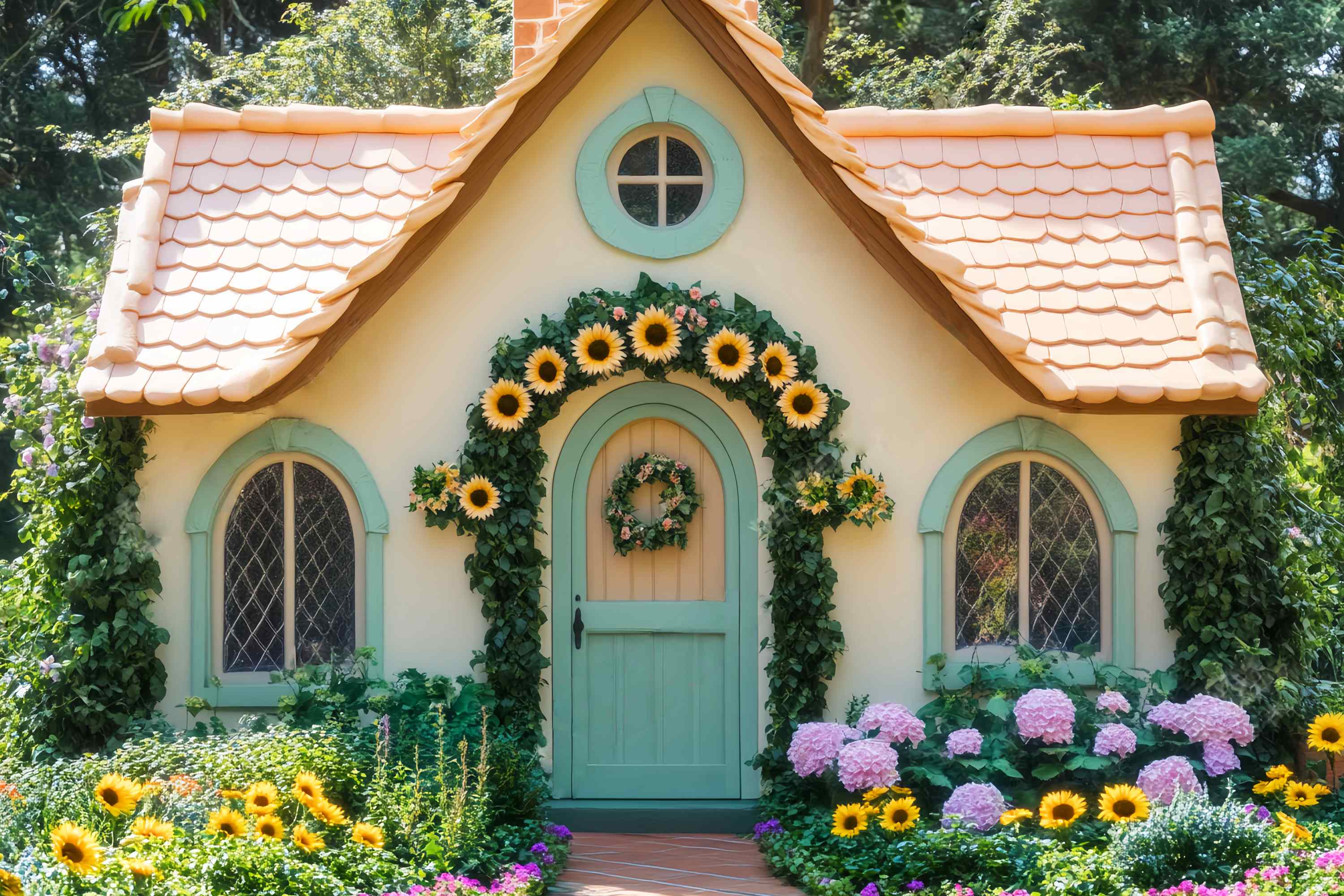 Herbst Fotografie Hintergründe Landhaus Tür Sonnenblume Blumen Garten Blumen Foto Hintergrund LXX58-214