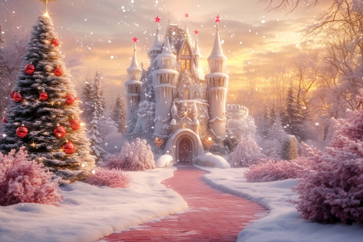 Winter Wonderland Backdrop Weihnachtsschloss Schneepfad Winter Backdrop LXX58-228