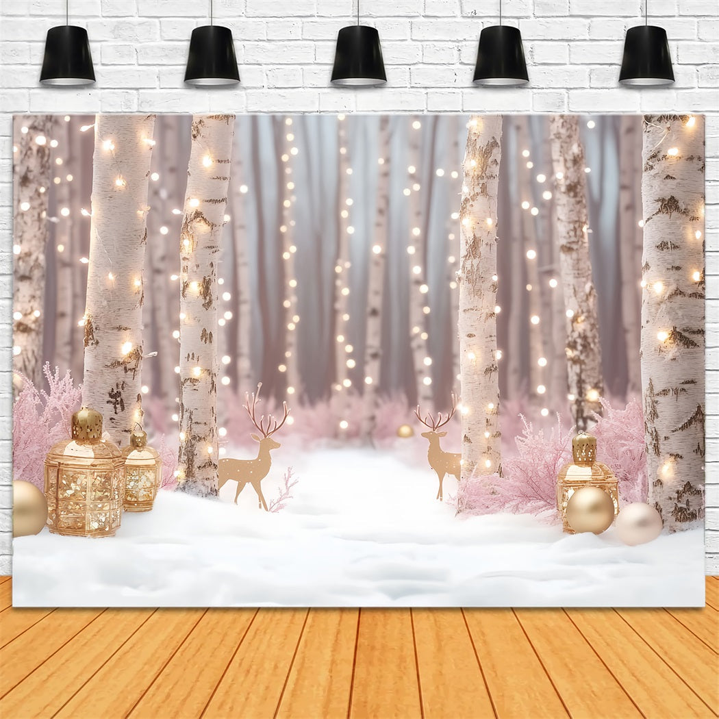 Winter Wonderland Backdrop Birkenwald Goldene Lichter Winter Fotokulisse LXX58-229