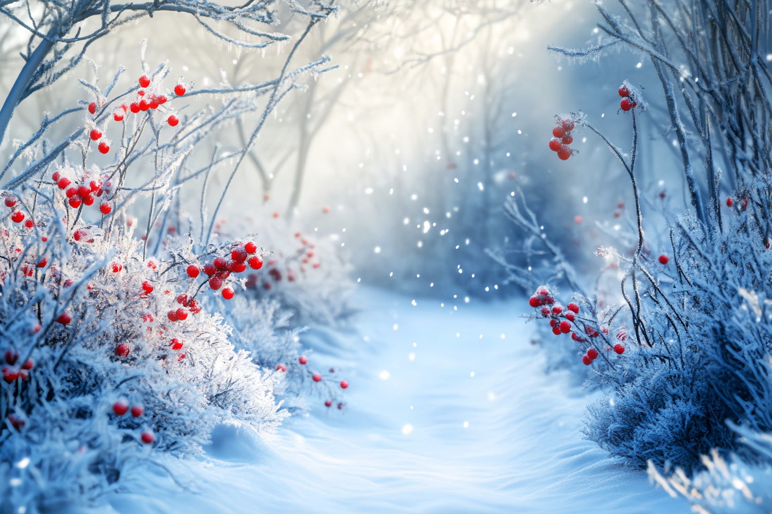 WaldFotohintergrund Gefrosteter Pfad Rote Winterbeeren WinterFotohintergrund LXX58-238