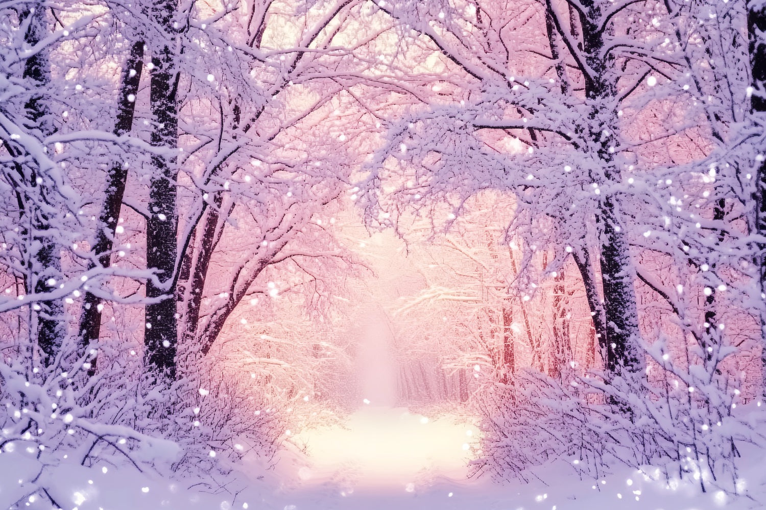 WaldFotohintergrund Rosa Glühen Verschneiter Wald Winter Schnee Fotohintergrund LXX58-240