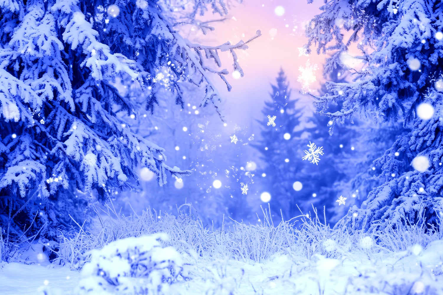 WaldFotohintergrund Blauer Frost Glitzernde Schneeflocken Winter-Fotohintergrund LXX58-242