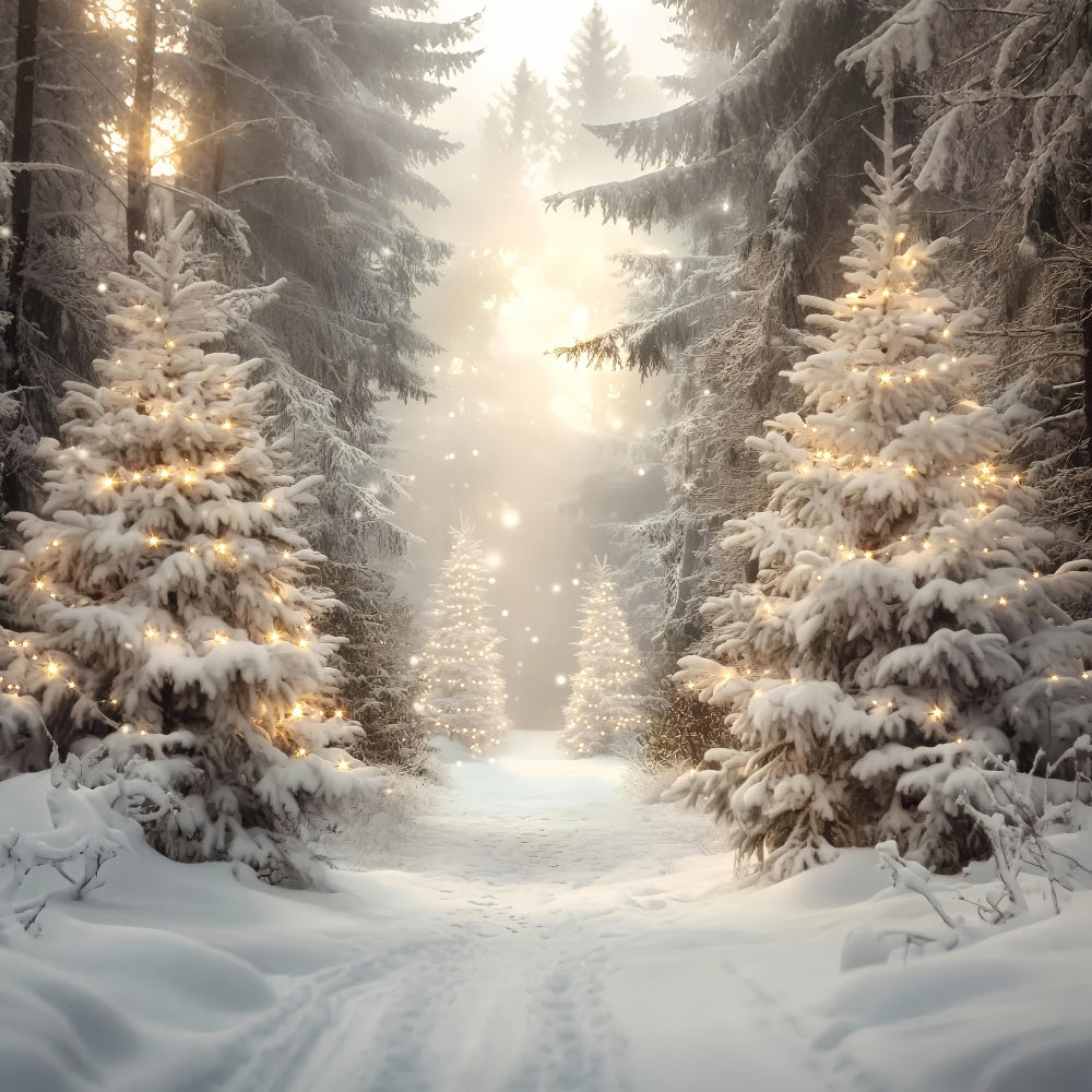 Winterwald Goldenes Licht Weihnachtskiefern Verschneiter Wald-Foto Hintergrund LXX58-275