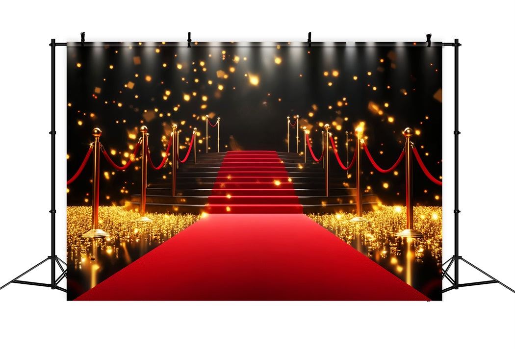 Roter Teppich-Foto Hintergrund Goldene funkelnde Treppe Eingang Bühnen Foto Hintergrund LXX58-328