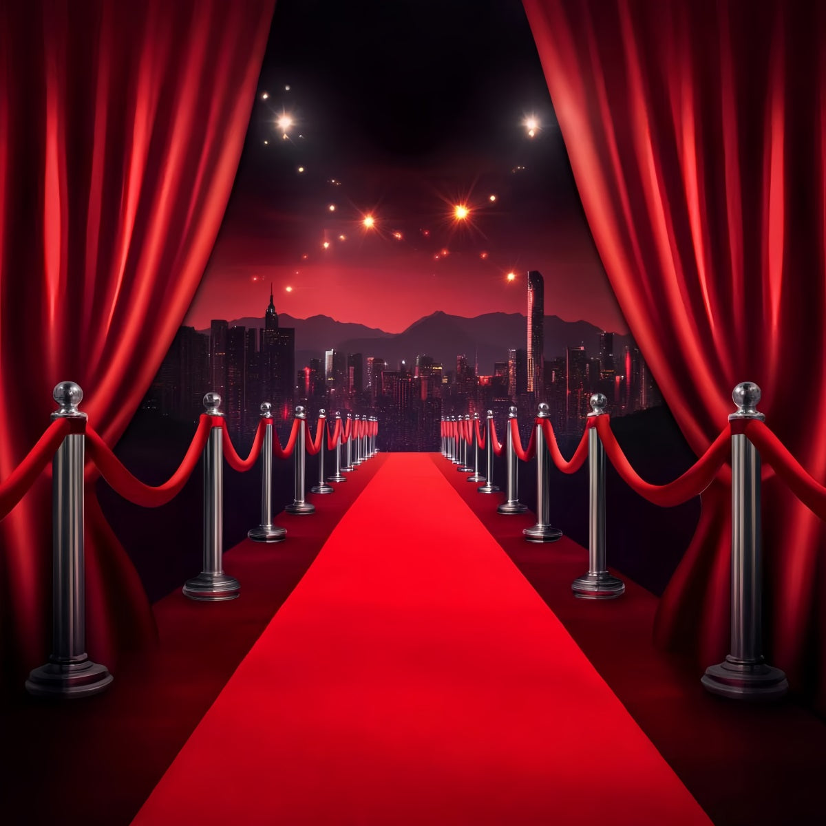 Roter Teppich-Foto Hintergrund Roter Vorhang Stadt-Skyline Walk Hollywood-ThemenFoto Hintergrund LXX58-329