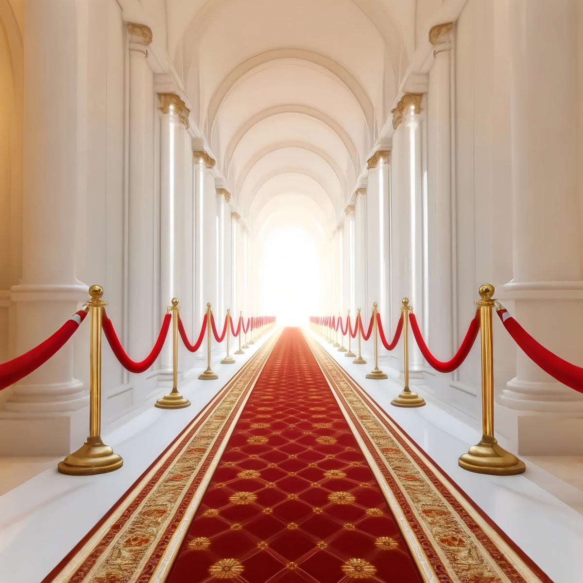 Roter Teppich als Foto Hintergrund Königlicher gewölbter Flur Säulen Roter Teppich Foto Hintergrund LXX58-337