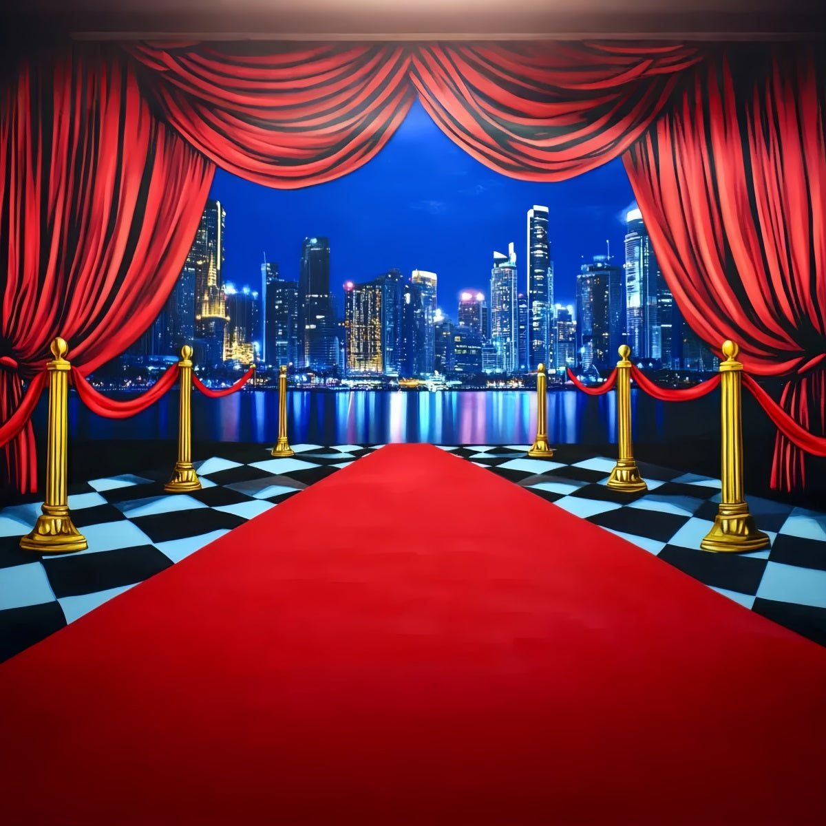 Roter Teppich-Foto Hintergrund Stadt-Skyline Vorhang Eingang Hollywood-Foto Hintergrund LXX58-340