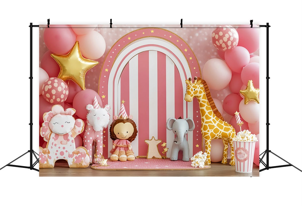 Neugeborenen Fotohintergrund Zirkustiere Rosa Luftballons Fotostudio Hintergründe für Kinder LXX58-351