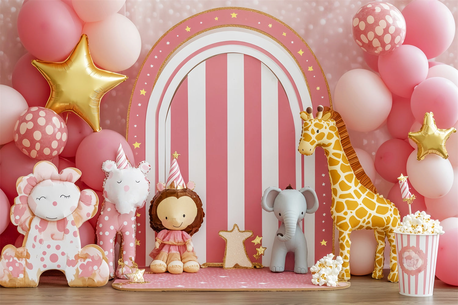 Neugeborenen Fotohintergrund Zirkustiere Rosa Luftballons Fotostudio Hintergründe für Kinder LXX58-351