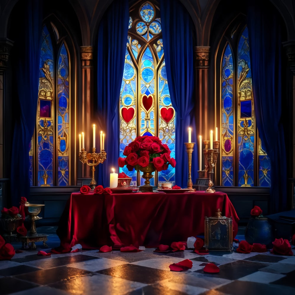 Schloss Fotohintergrund Romantischer Tisch mit Kerzenlicht und Rosen Kinder-Fotohintergrund LXX58-370