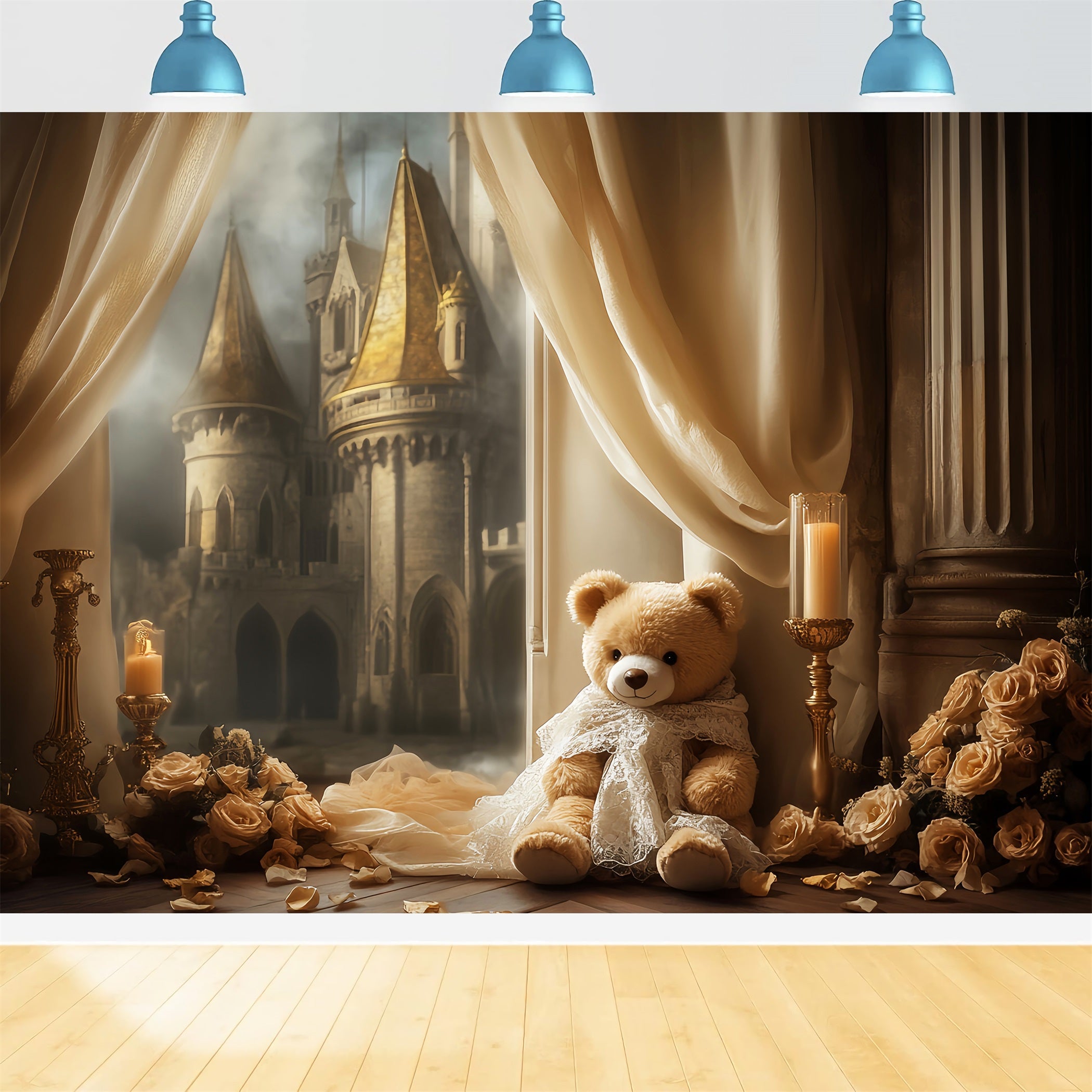 Schloss Fotohintergrund Goldener Schein Schlossansicht Neugeborenen Fotografie Studio Hintergründe LXX58-374
