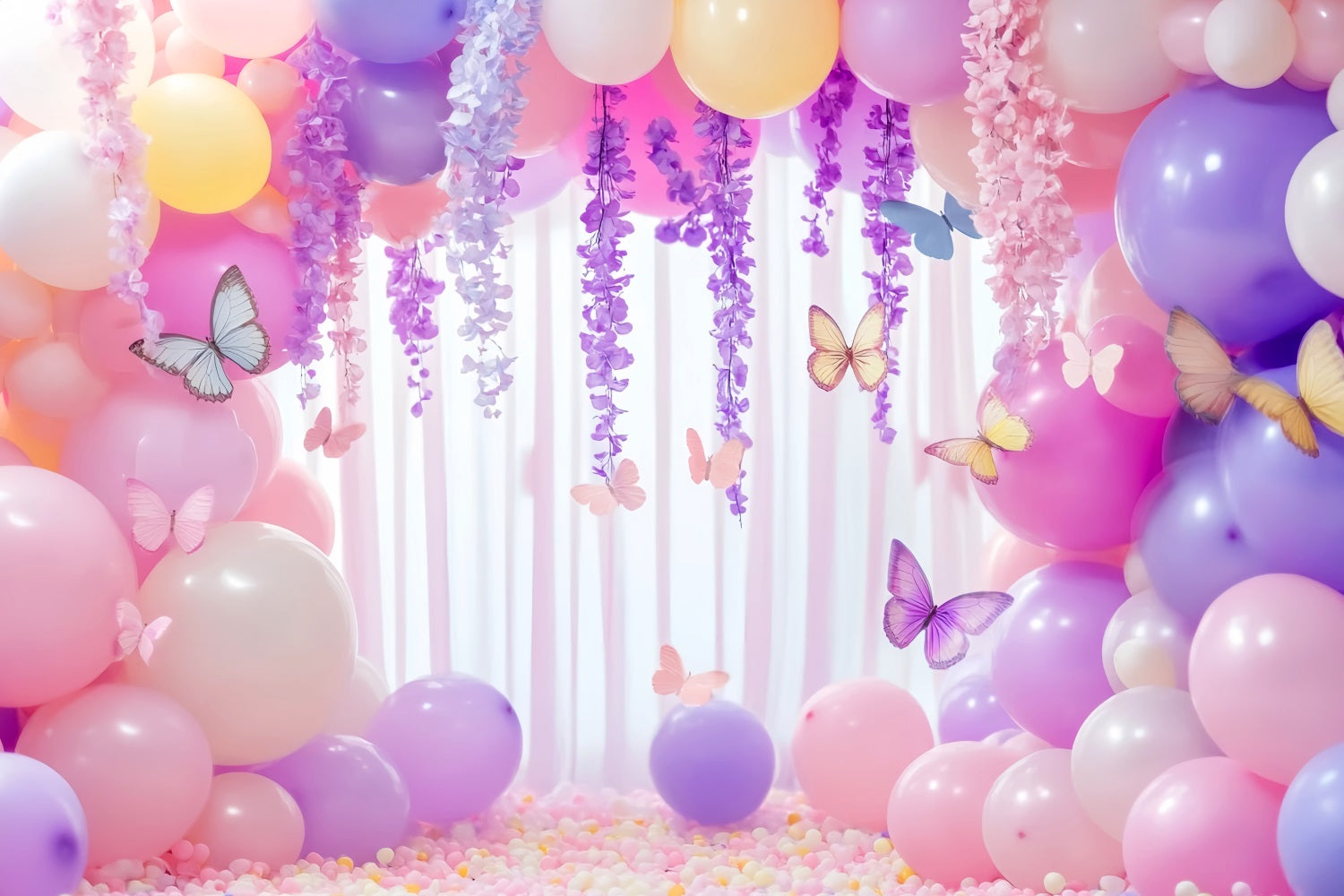 Schmetterling Fotohintergrund Schmetterlingsballons Pastellgirlande Neugeborenen Fotoshooting Fotohintergrund LXX58-380