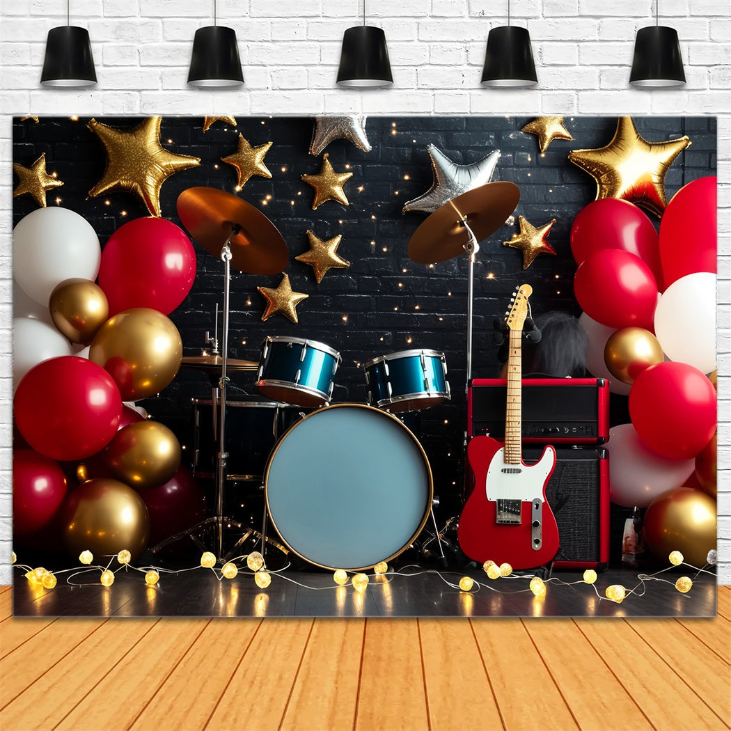 Mond- und Sterne Fotohintergrund Rockstar Drum Guitar Stage Neugeborenen Fotohintergrund LXX58-390