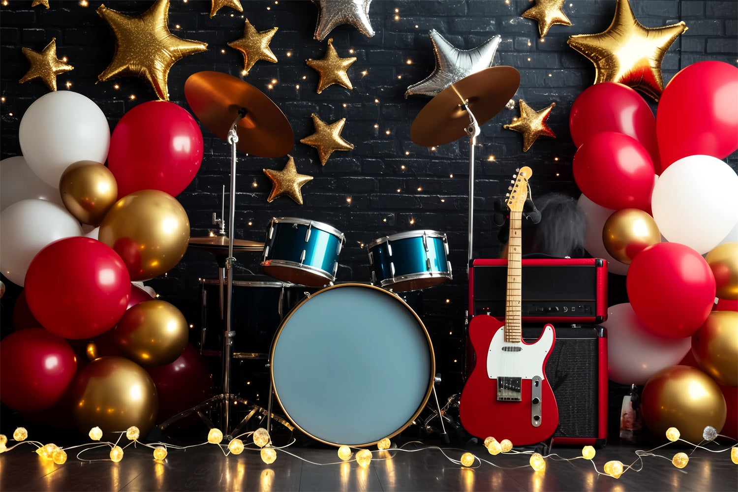 Mond- und Sterne Fotohintergrund Rockstar Drum Guitar Stage Neugeborenen Fotohintergrund LXX58-390