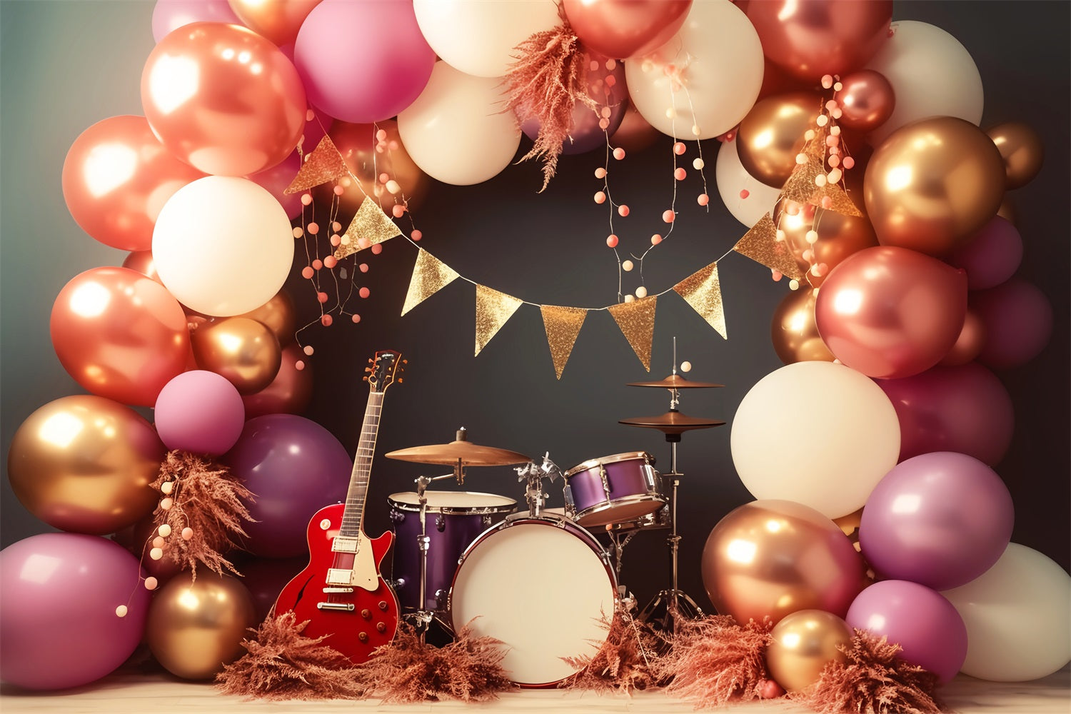 Mond und Sterne Fotohintergrund Goldenes Banner Ballon Bühne Kinder Fotohintergrund LXX58-391