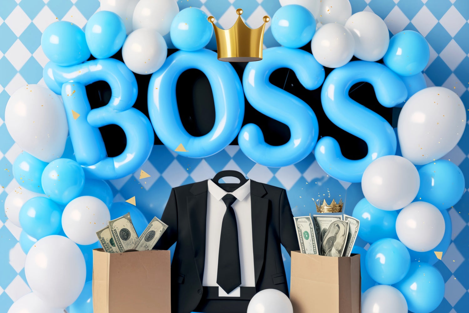 Neugeborenen Fotohintergrund Blaue Boss-Krone Feier Kinder Fotohintergrund LXX58-392