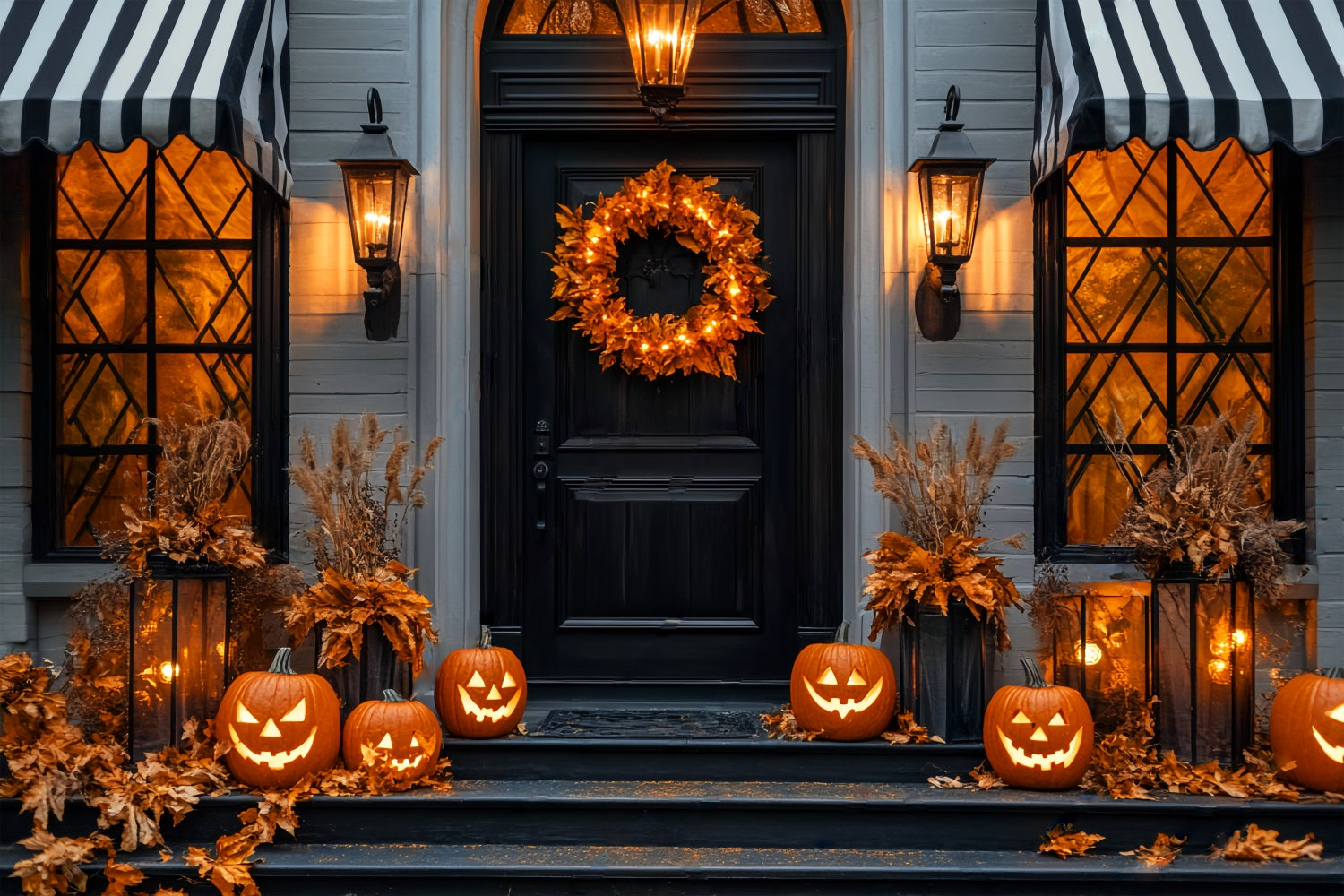 Halloween Backdrop Ideen Eleganter Kürbis Veranda Foto Hintergrund LXX58-49