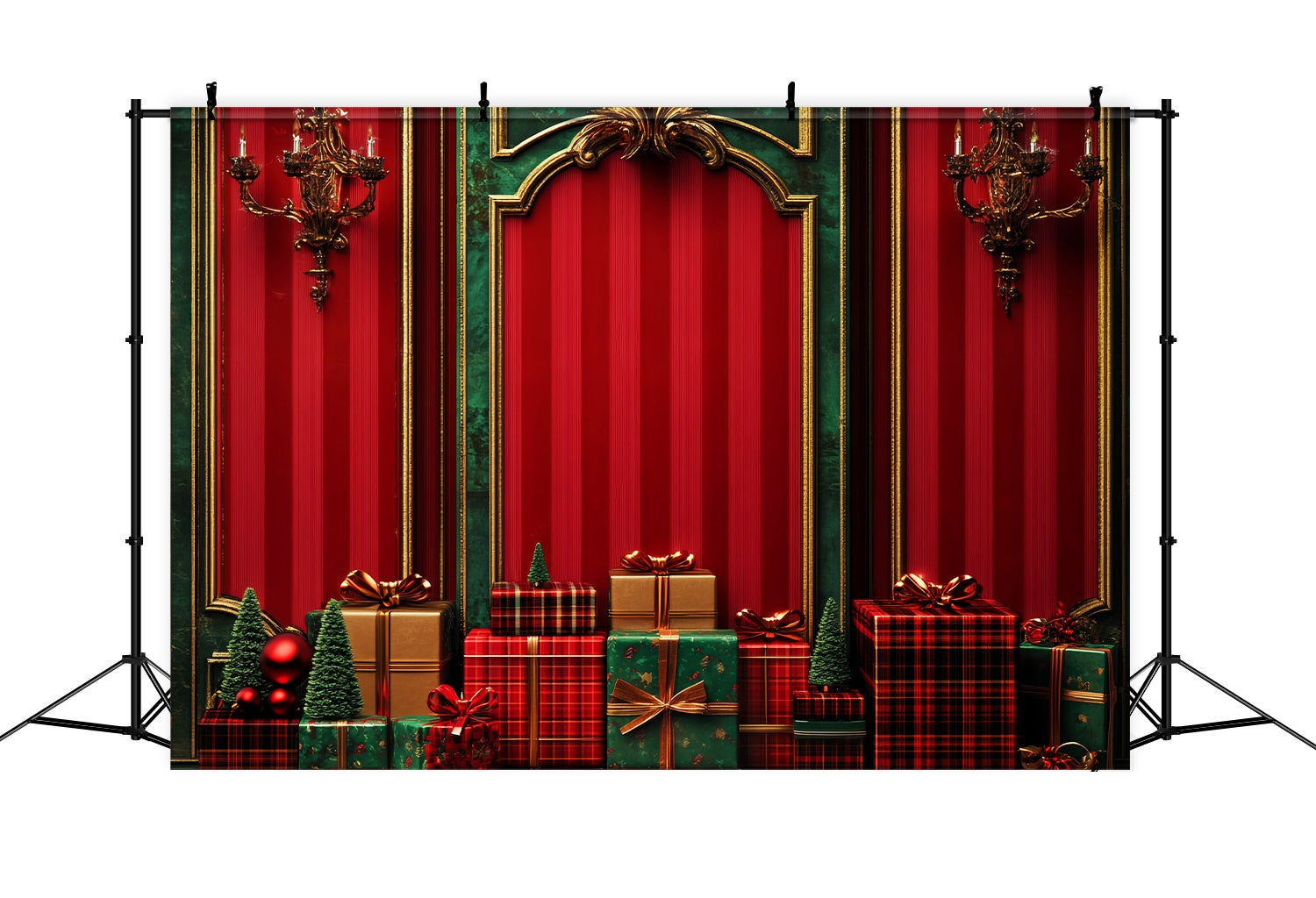 Rote Weihnachtsfotokulisse Klassisch Rot Grün Geschenk Wand Weihnachtskulisse für Fotos LXX58-53