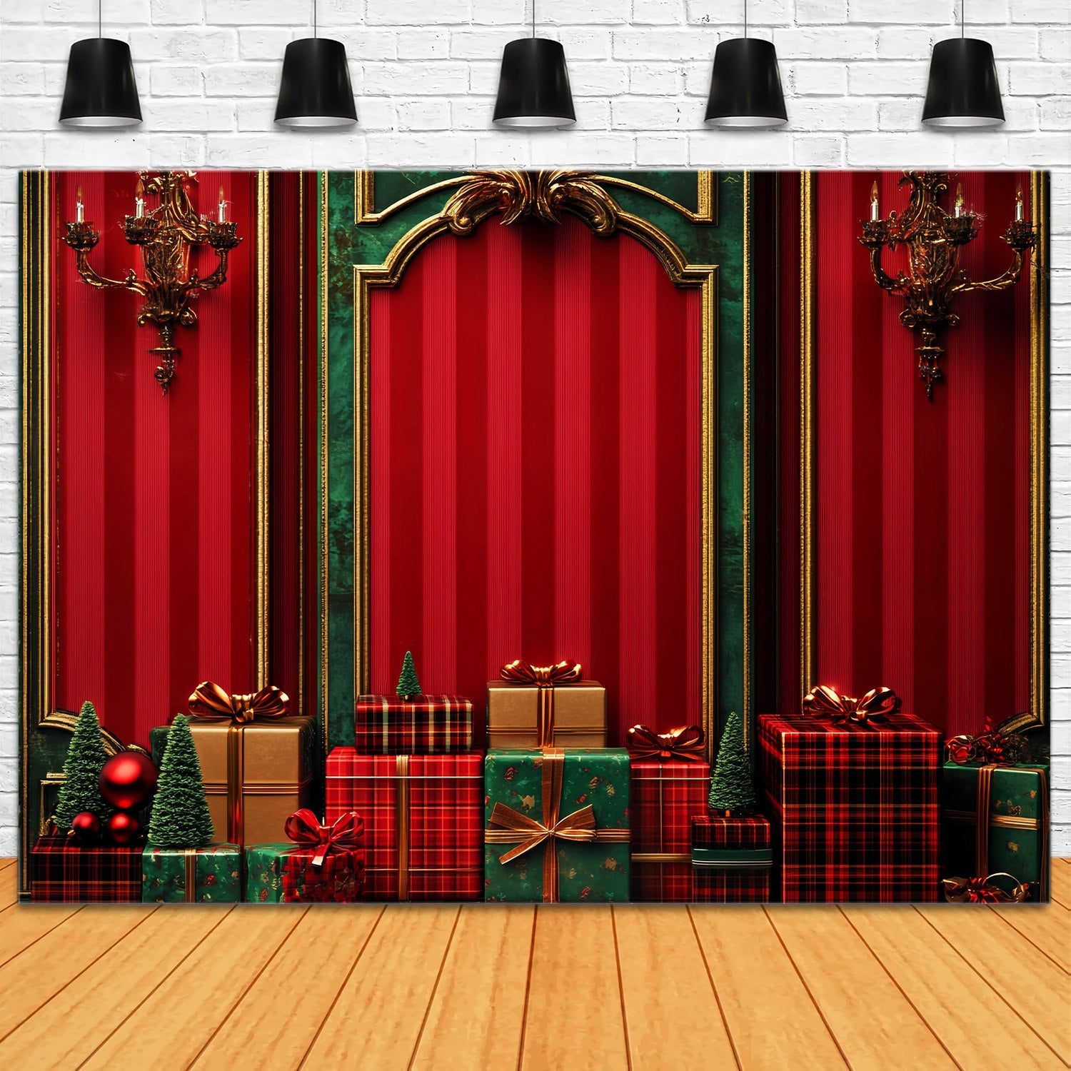 Rote Weihnachtsfotokulisse Klassisch Rot Grün Geschenk Wand Weihnachtskulisse für Fotos LXX58-53