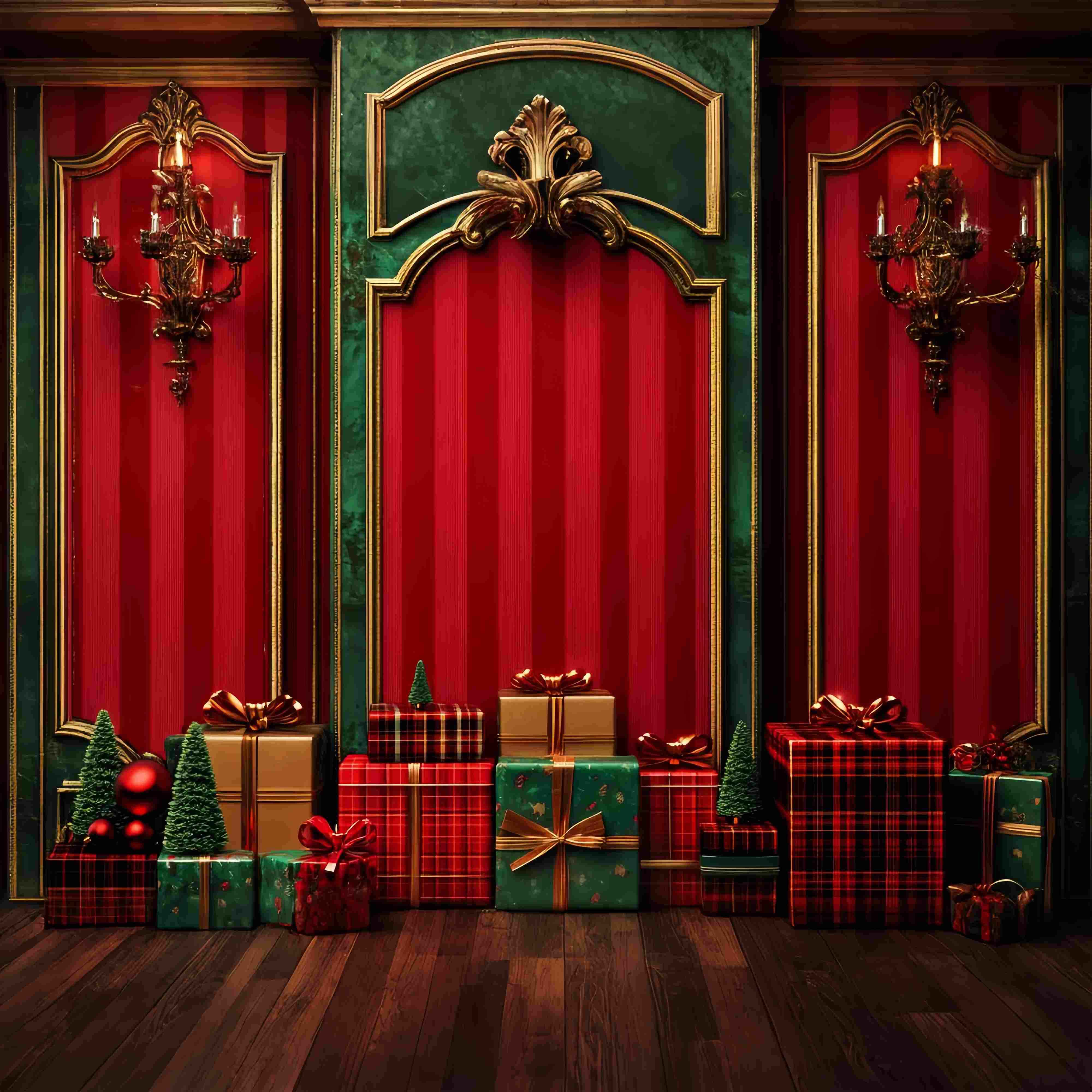 Rote Weihnachtsfotokulisse Klassisch Rot Grün Geschenk Wand Weihnachtskulisse für Fotos LXX58-53