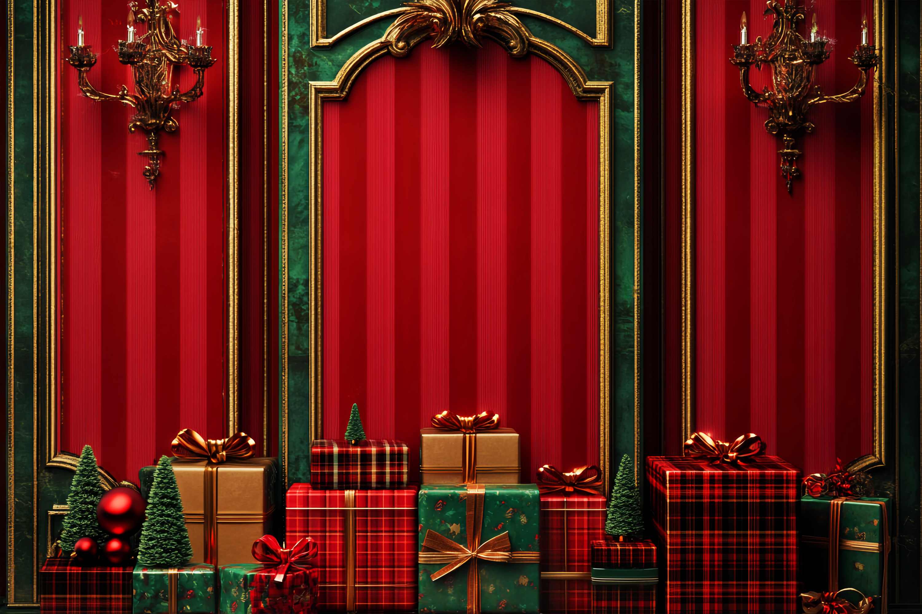 Rote Weihnachtsfotokulisse Klassisch Rot Grün Geschenk Wand Weihnachtskulisse für Fotos LXX58-53