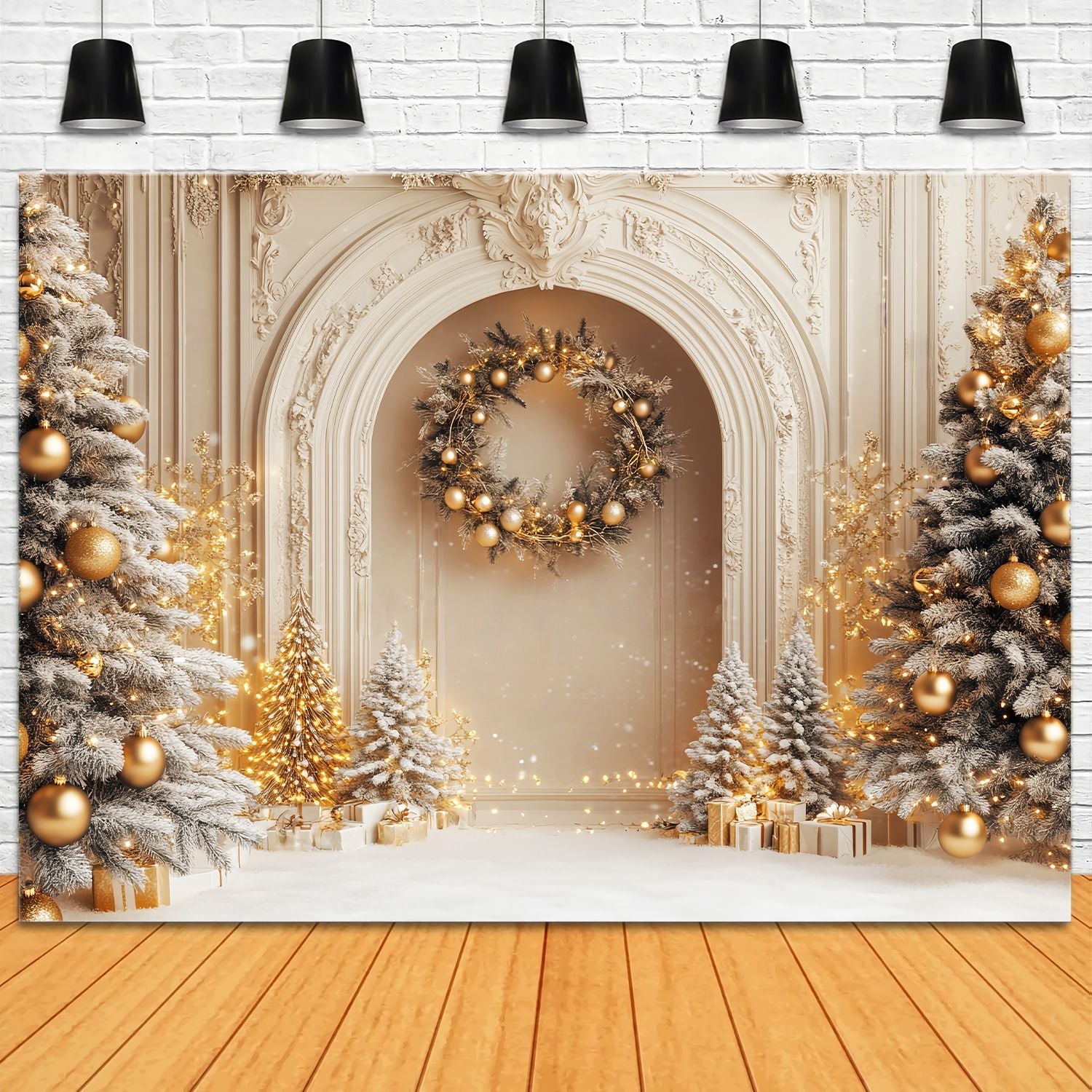 Weiße Weihnachten Foto Hintergrund Golden Frosted Palace Trees Weihnachten Backdrop Ideen LXX58-54