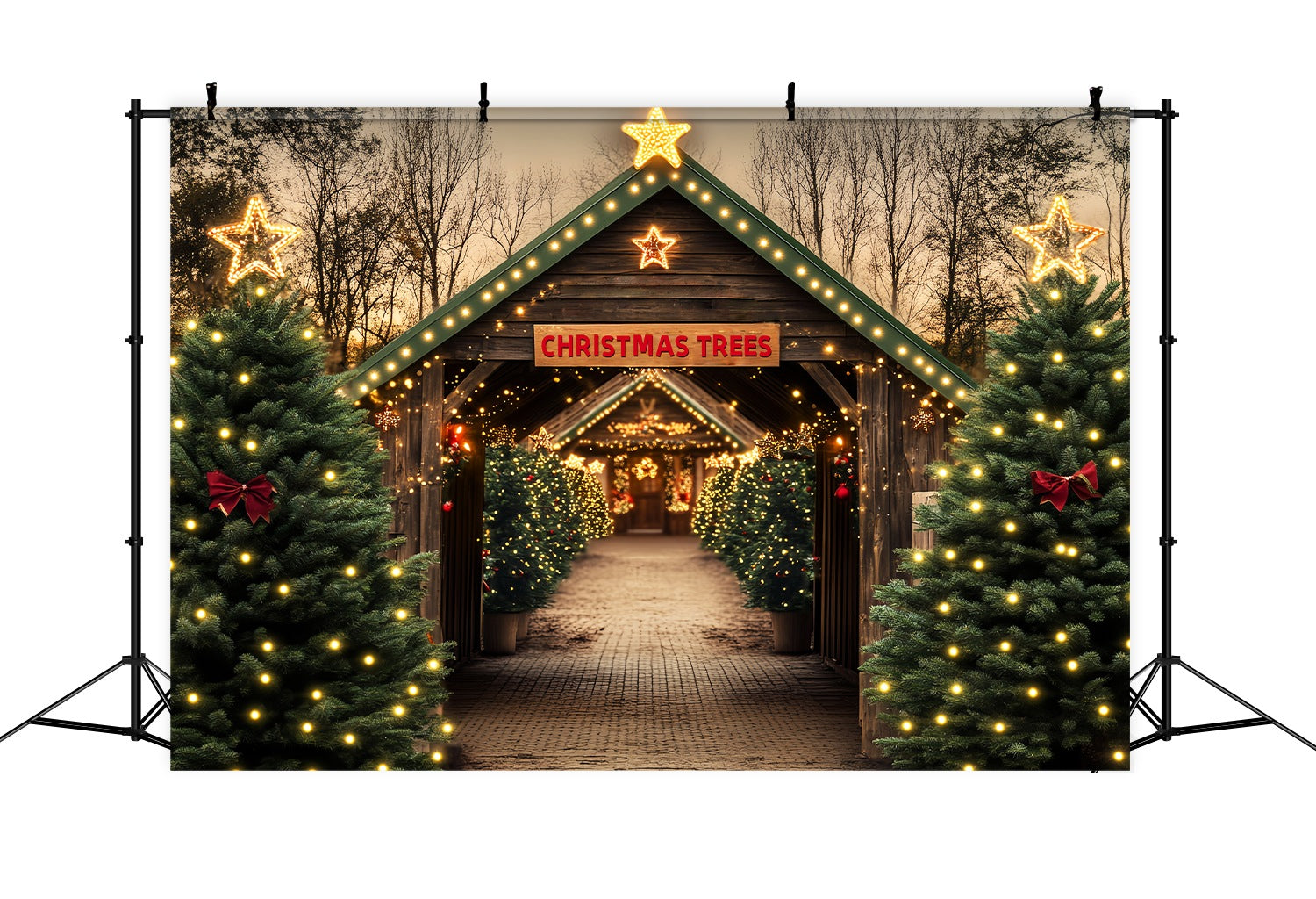 Weihnachtsbaum Bauernhof Hintergrund Rustikale Baum Bauernhof Tunnel Weihnachten Hintergründe für die Fotografie LXX58-55
