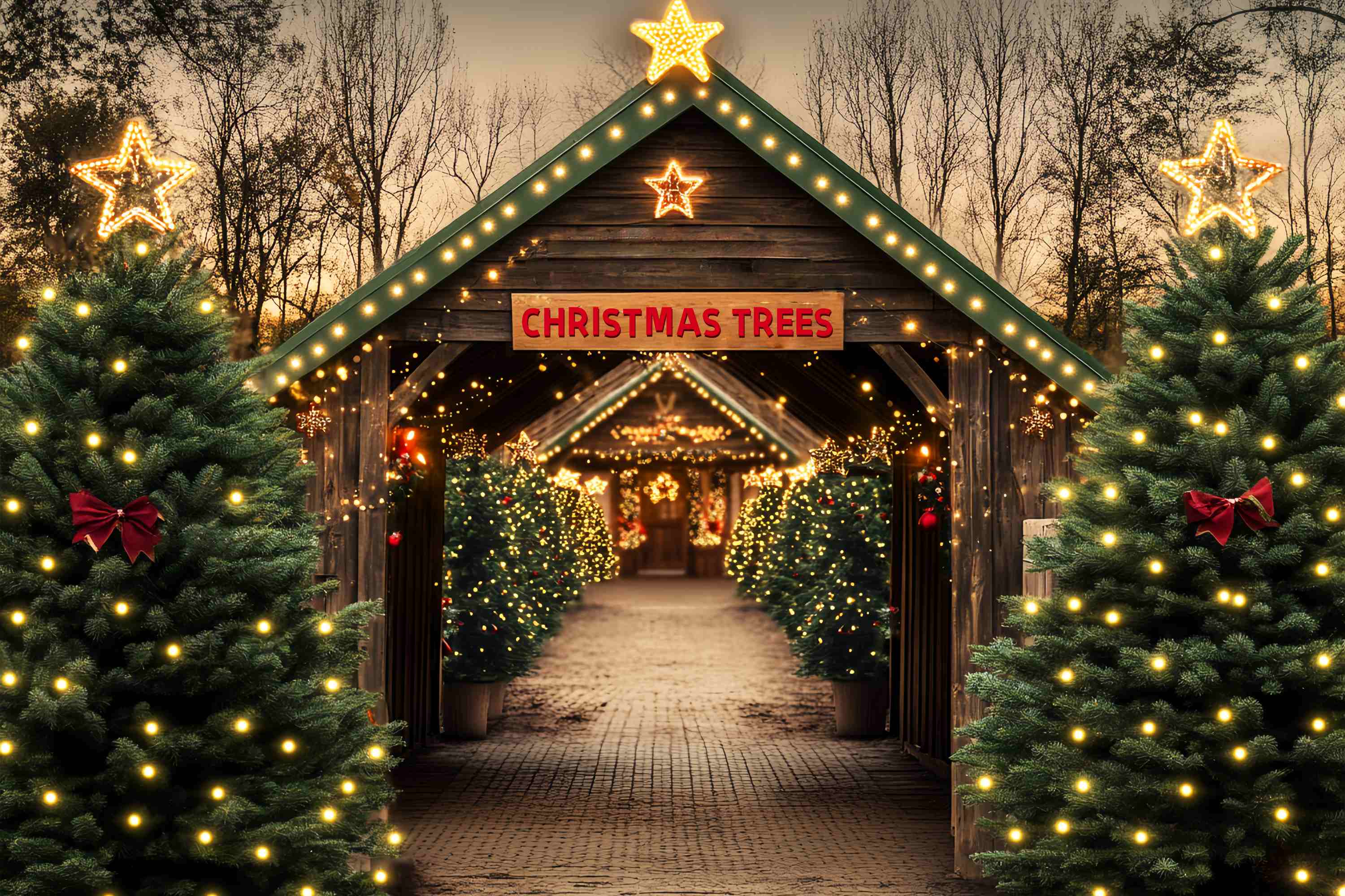 Weihnachtsbaum Bauernhof Hintergrund Rustikale Baum Bauernhof Tunnel Weihnachten Hintergründe für die Fotografie LXX58-55