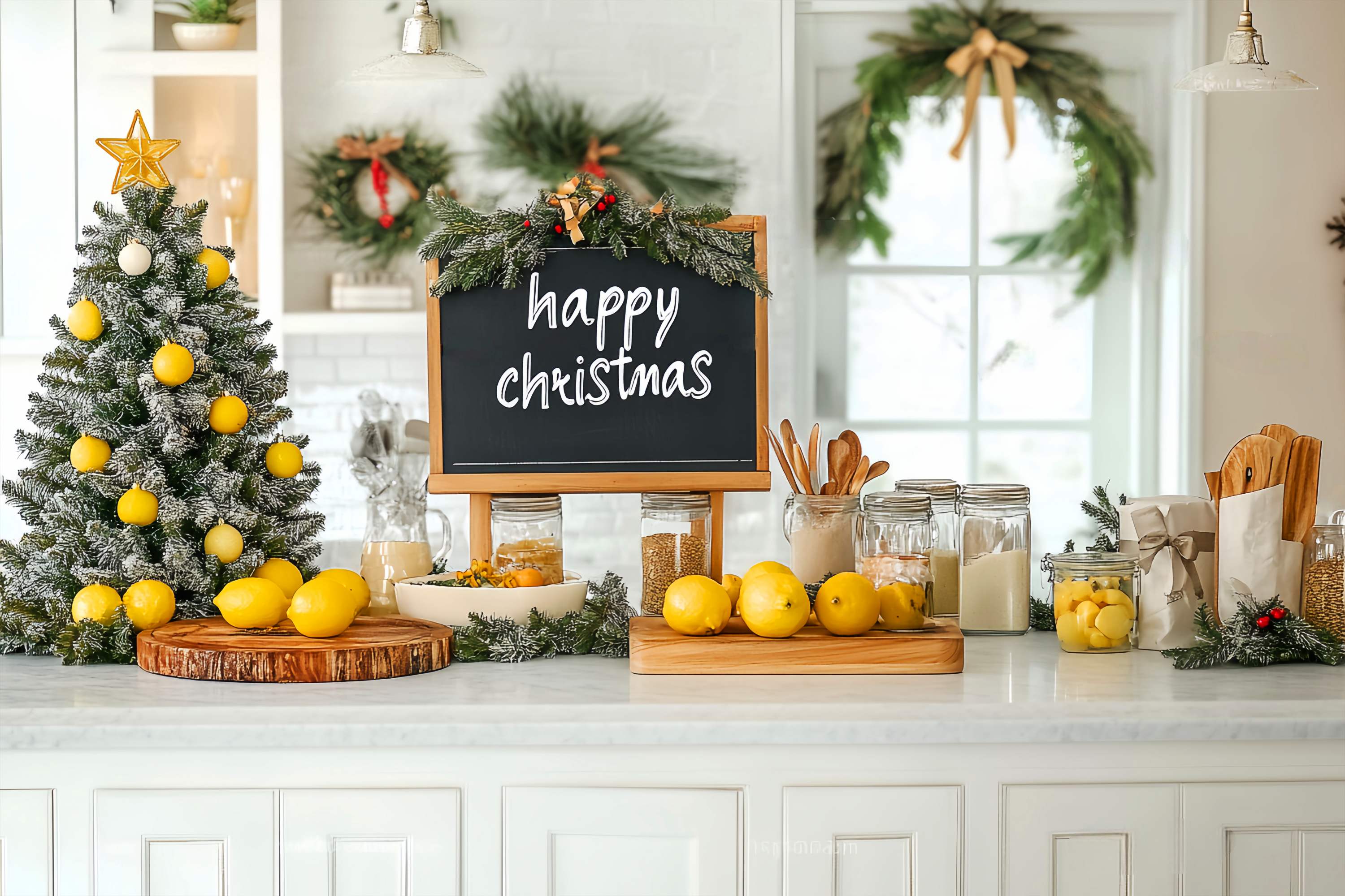 Weihnachten Küche Foto Hintergrund Zitrone Baum Bauernhof Küche Weihnachten Backdrop Ideen LXX58-56