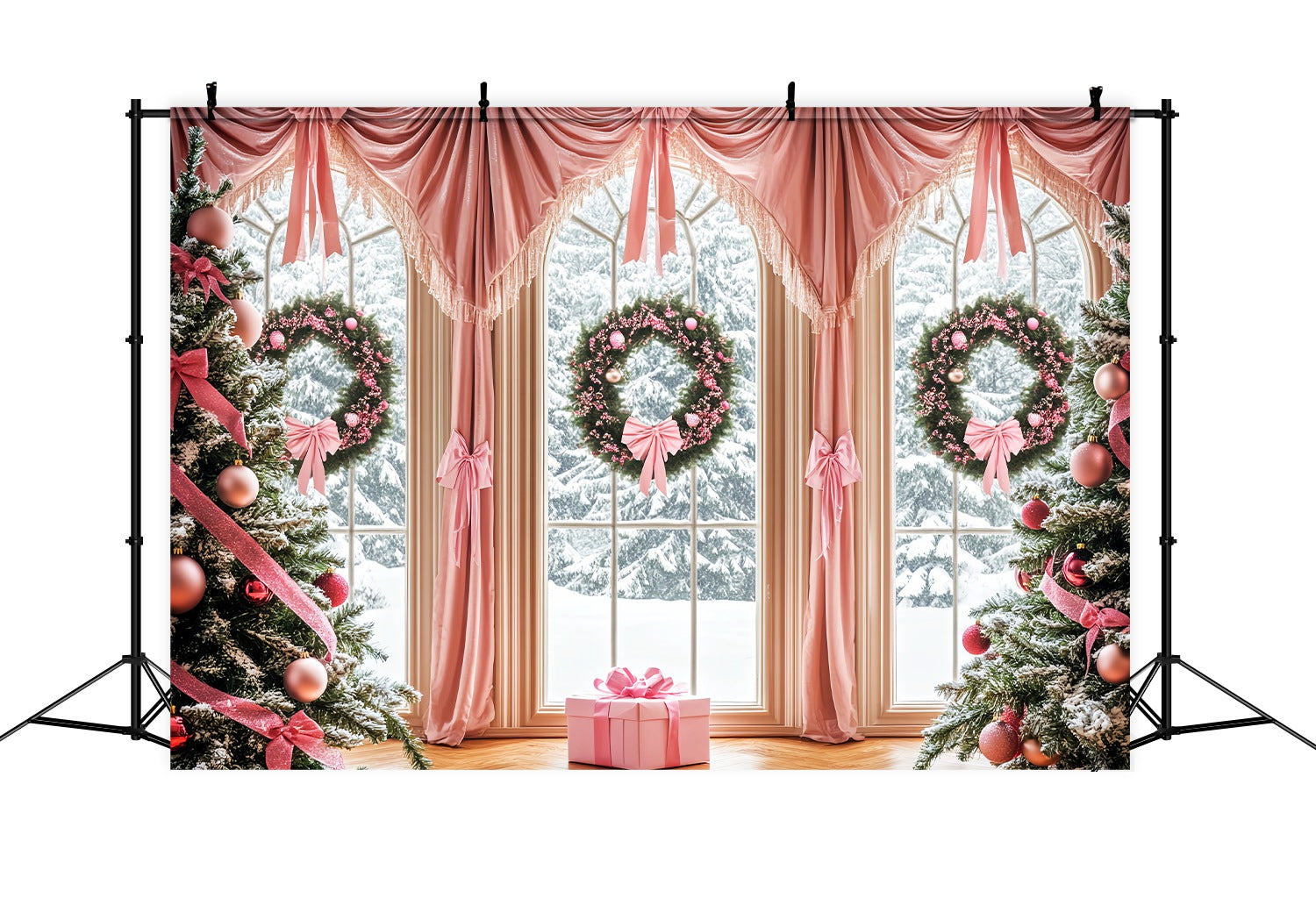 Rosa Weihnachten Foto Hintergrund Rosa Schleife Elegantes Fenster Hintergrund Weihnachten LXX58-57