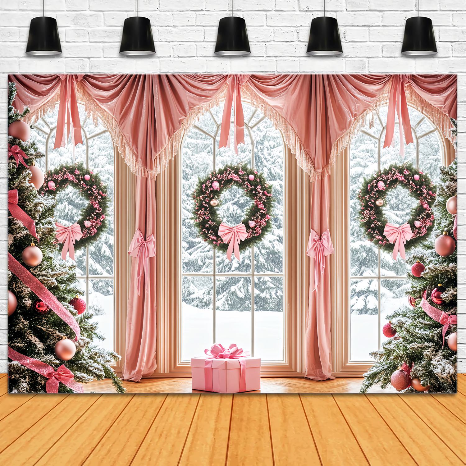 Rosa Weihnachten Foto Hintergrund Rosa Schleife Elegantes Fenster Hintergrund Weihnachten LXX58-57