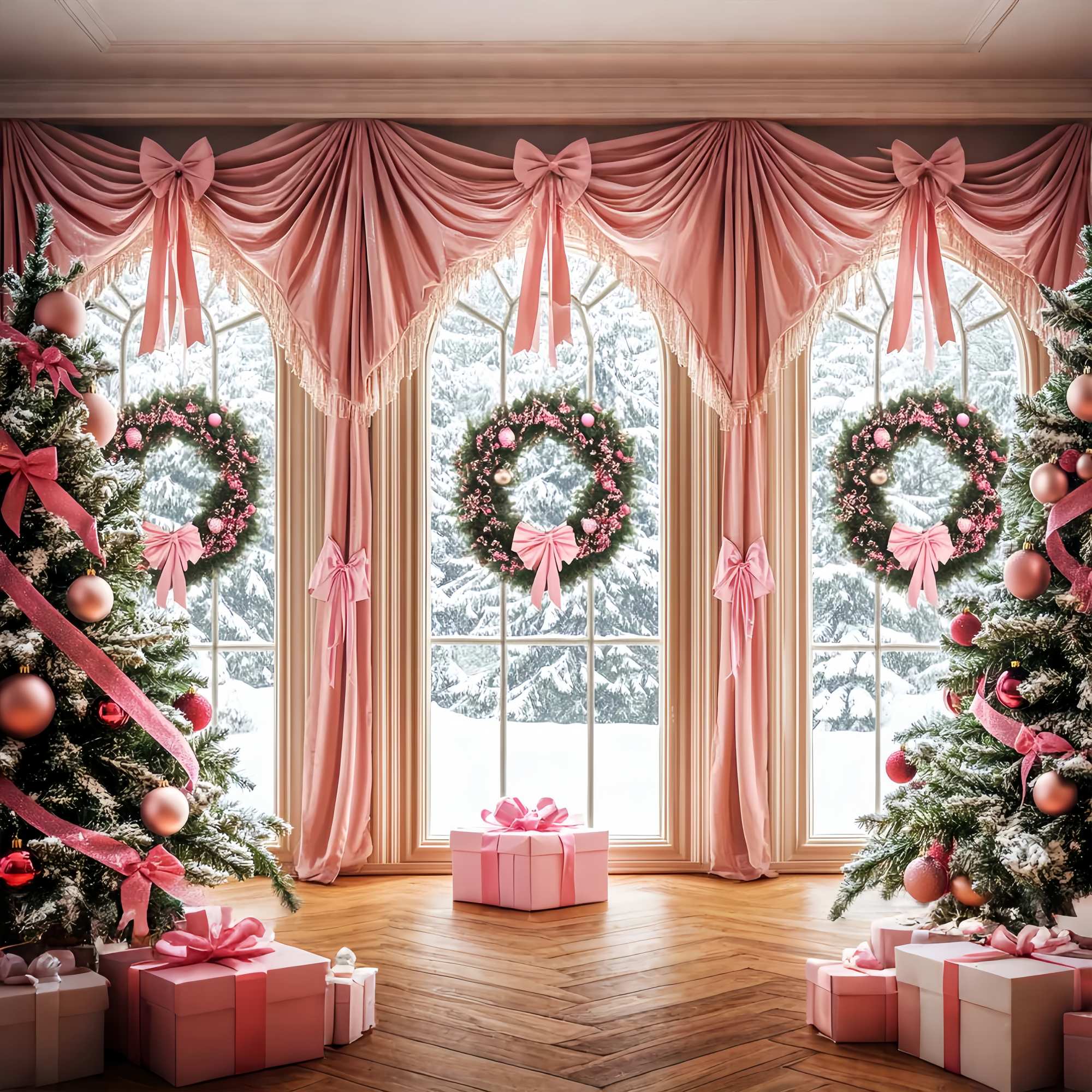 Rosa Weihnachten Foto Hintergrund Rosa Schleife Elegantes Fenster Hintergrund Weihnachten LXX58-57